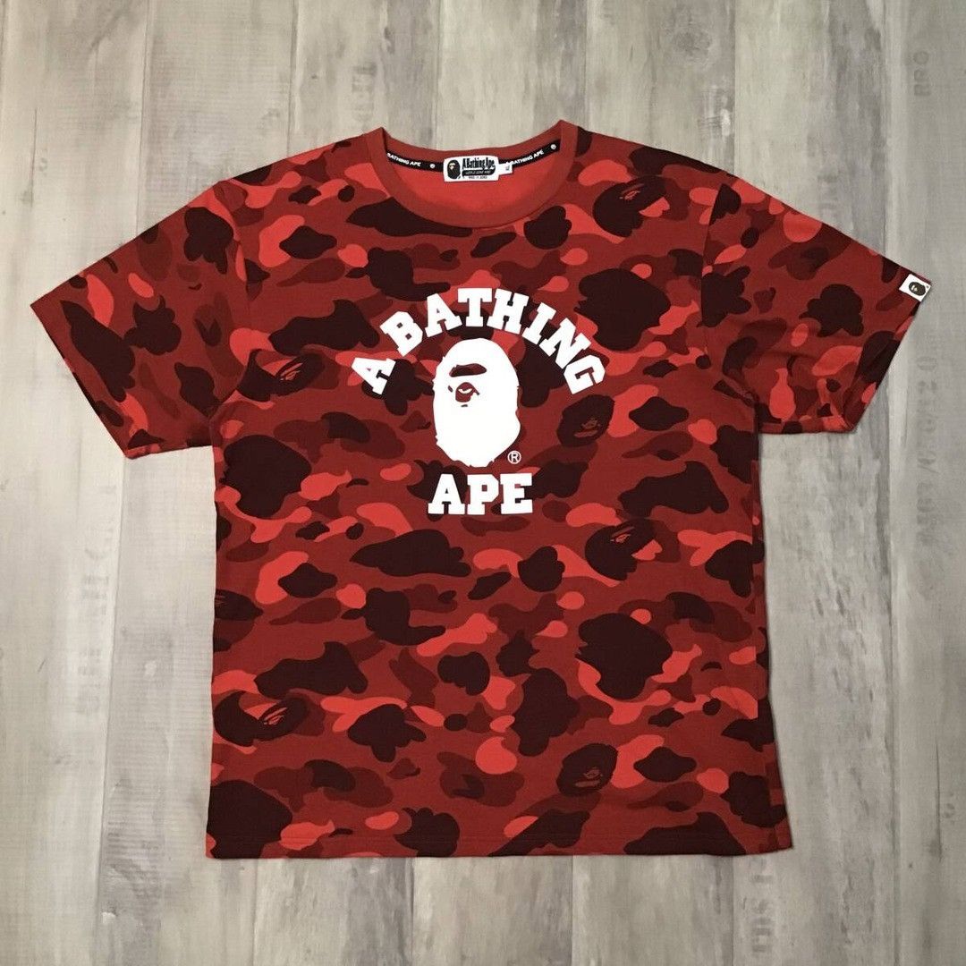 Bape BAPE Red camo college logo T-shirt a bathing ape Size US XL / EU 56 / 4 - 1 Thumbnail