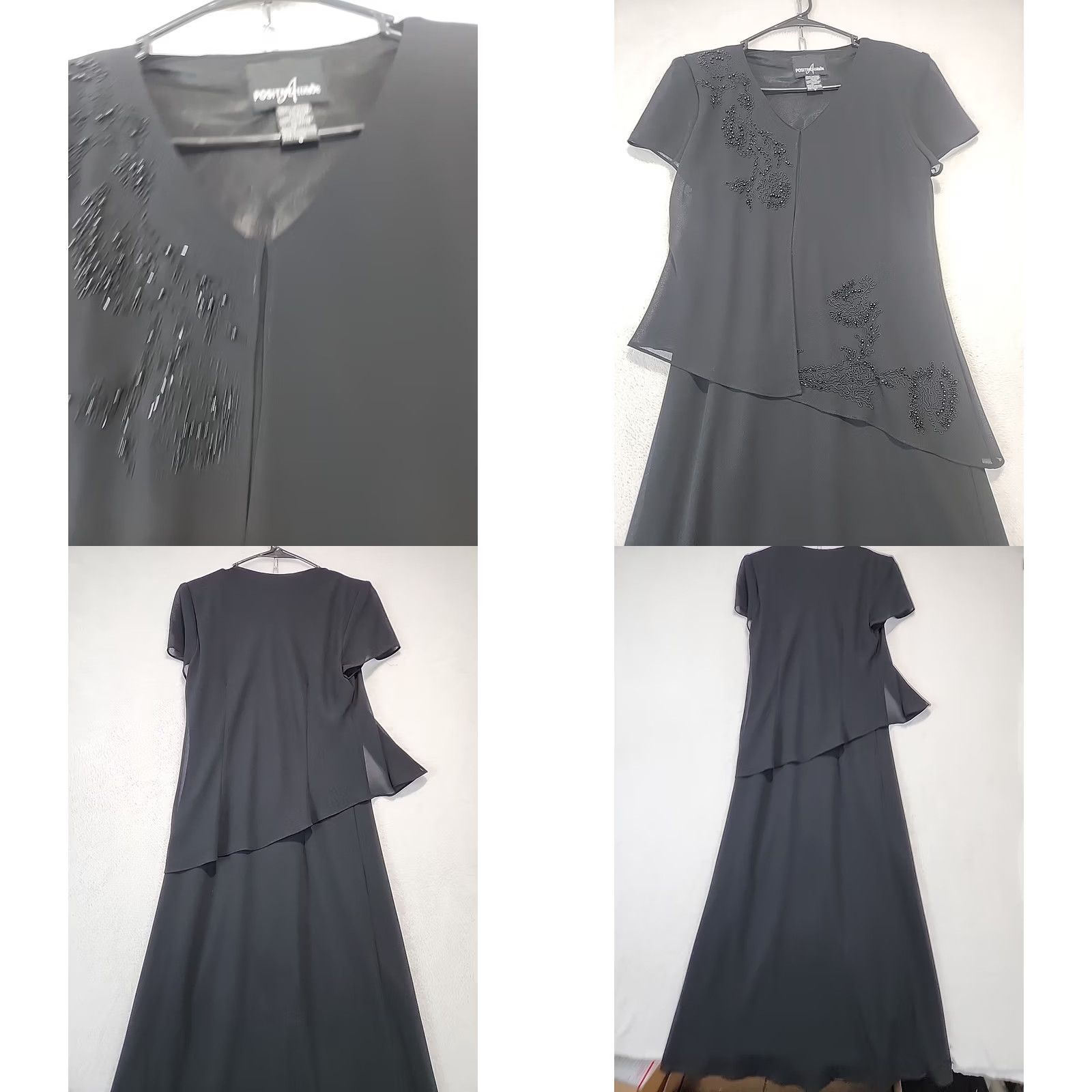 Vintage VINTAGE Positive Attitude Black Maxi Dress Beaded Bodice V-Neck Short Sleeve 8 Women Size M / US 6-8 / IT 42-44 - 9 Thumbnail