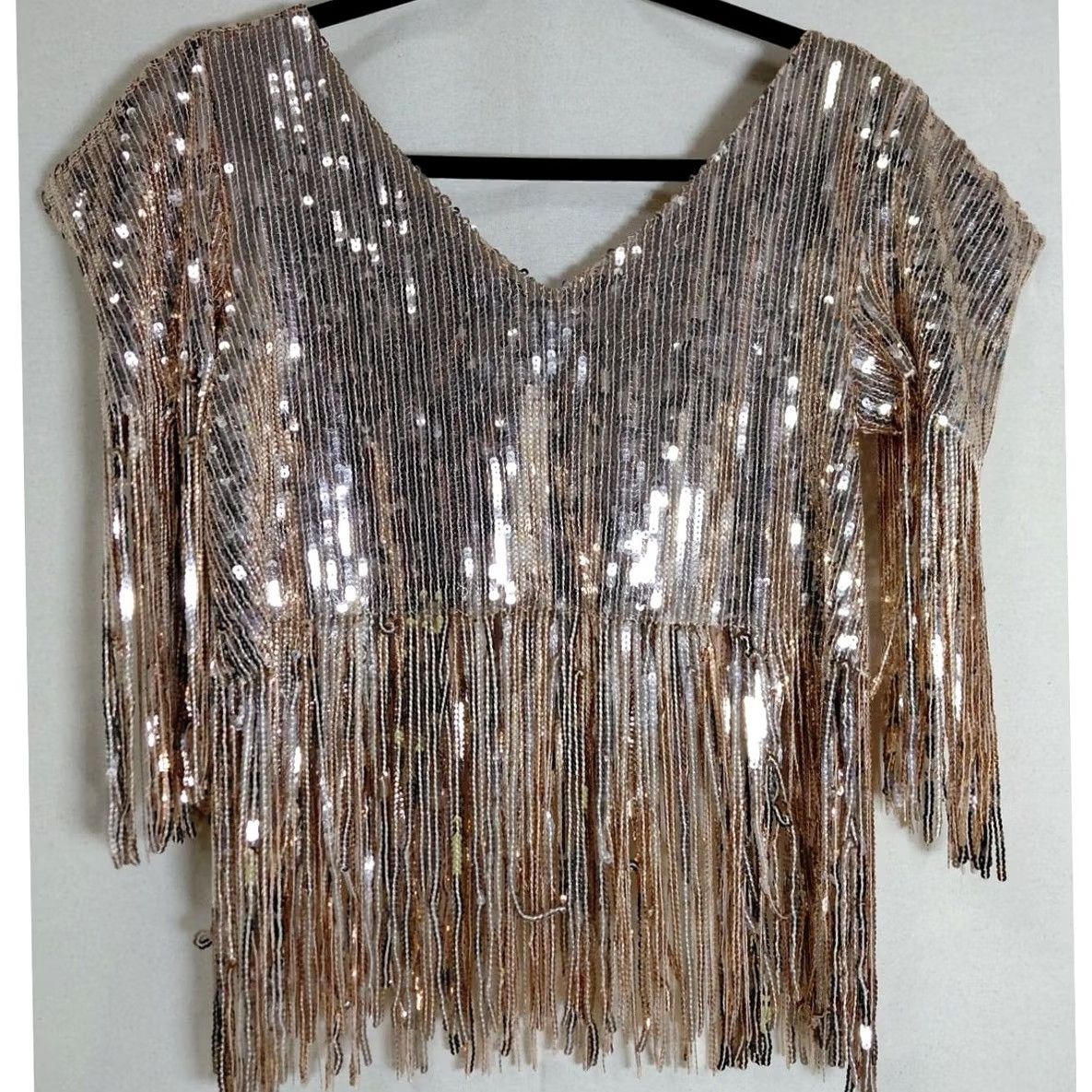 Vintage MARIANA CAMACHO -M- Sequin Fringe Top Silver Short M Women Size M / US 6-8 / IT 42-44 - 2 Thumbnail