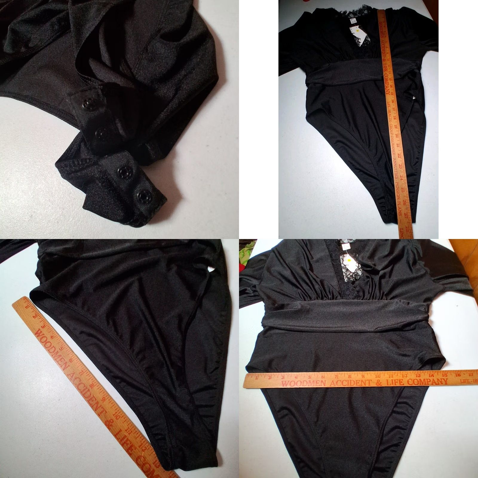 Vintage WDIRARA Bodysuit Women L Black Long Sleeve V-Neck Lace Trim Stretch NEW Size L / US 10 / IT 46 - 9 Thumbnail