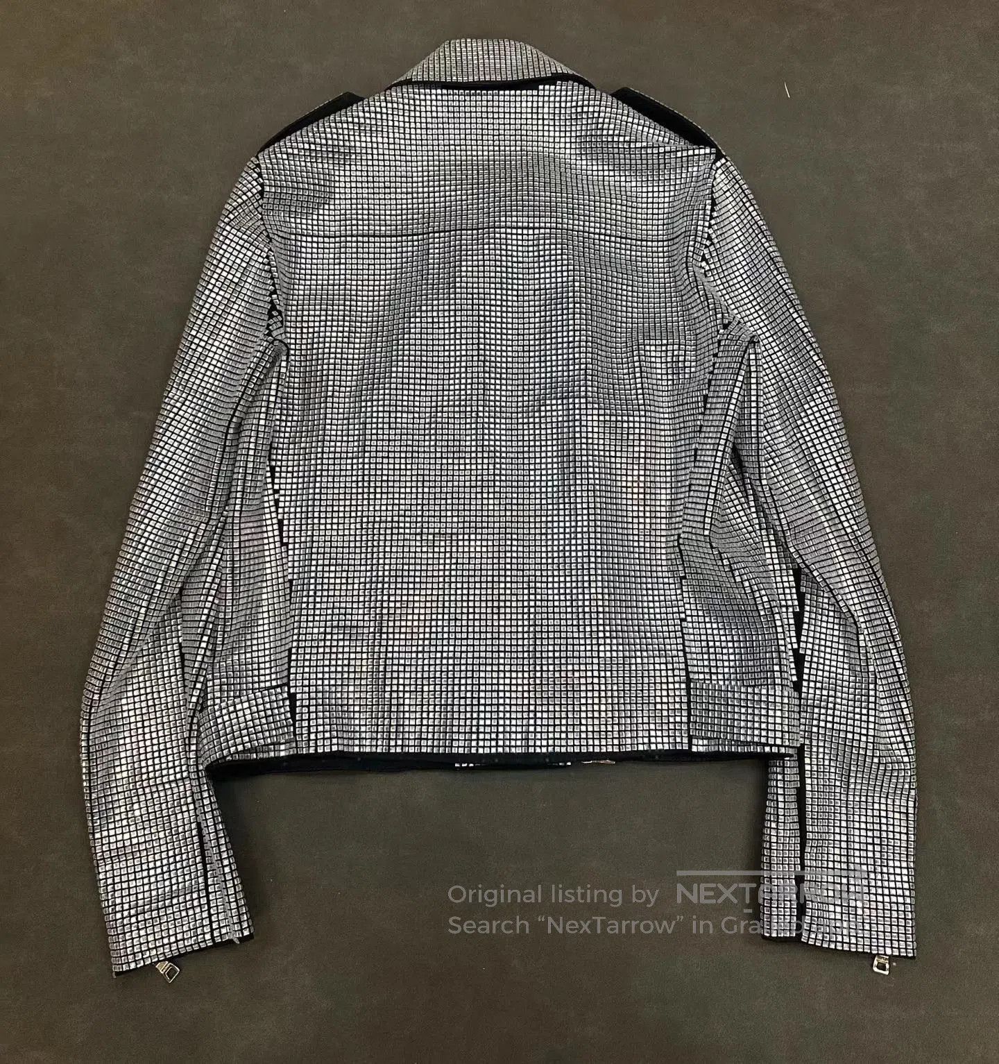 Balmain Silver Grid Pattern Moto Jacket Size M. Size US M / EU 48-50 / 2 - 2 Thumbnail