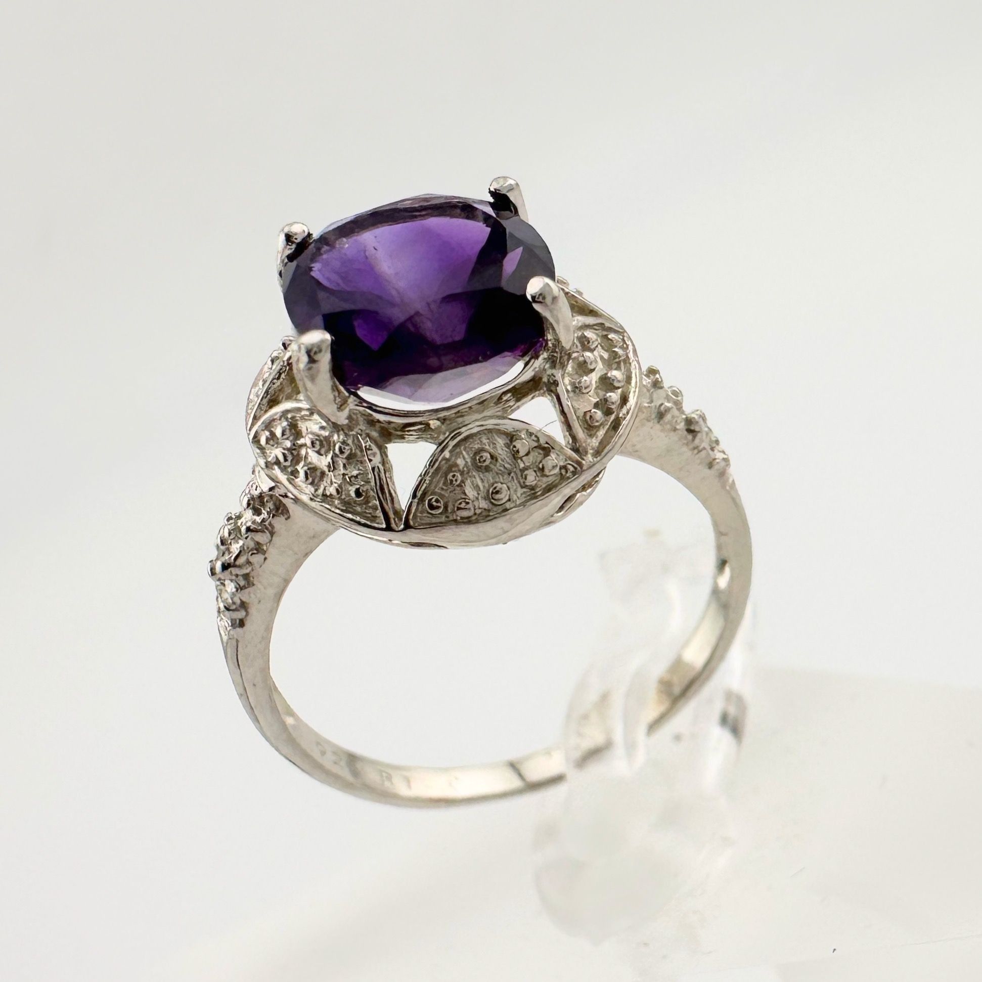 Beautiful Dark Purple Amethyst and Diamond Accent Ring