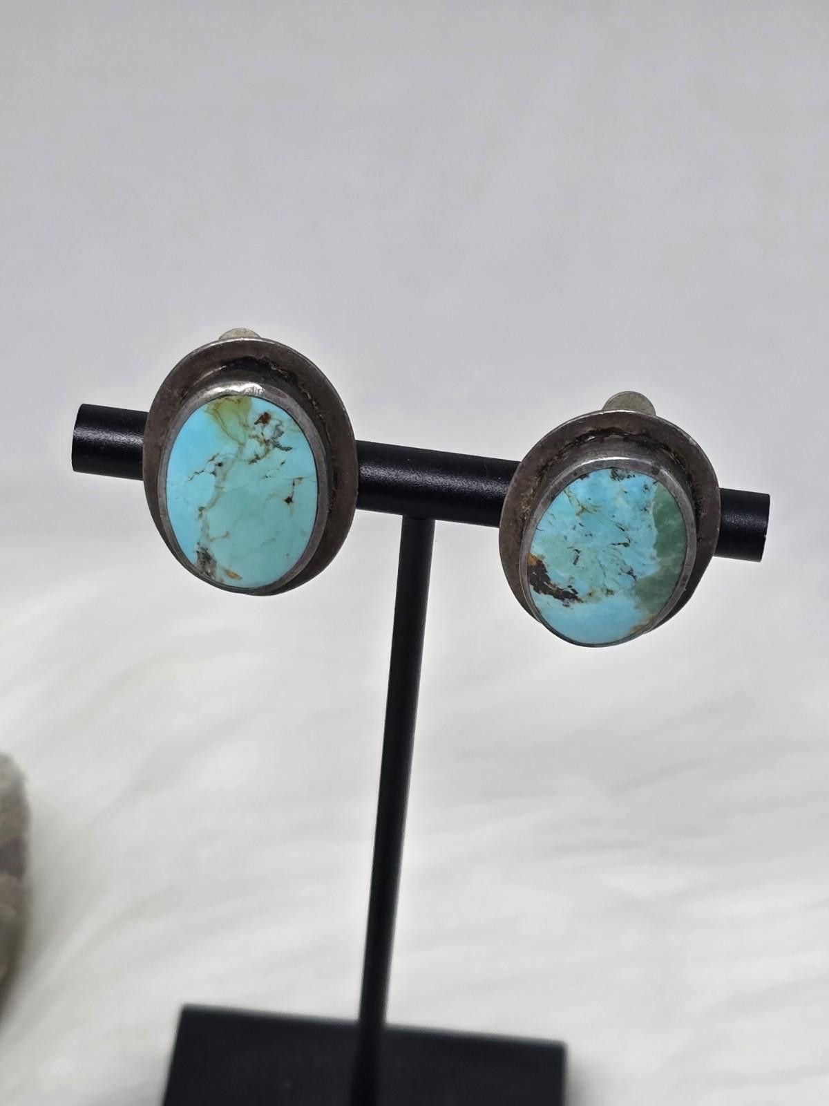 Sterling Silver Vintage Sterling Silver Turquoise Earrings Thailand Clip On Size ONE SIZE - 1 Thumbnail