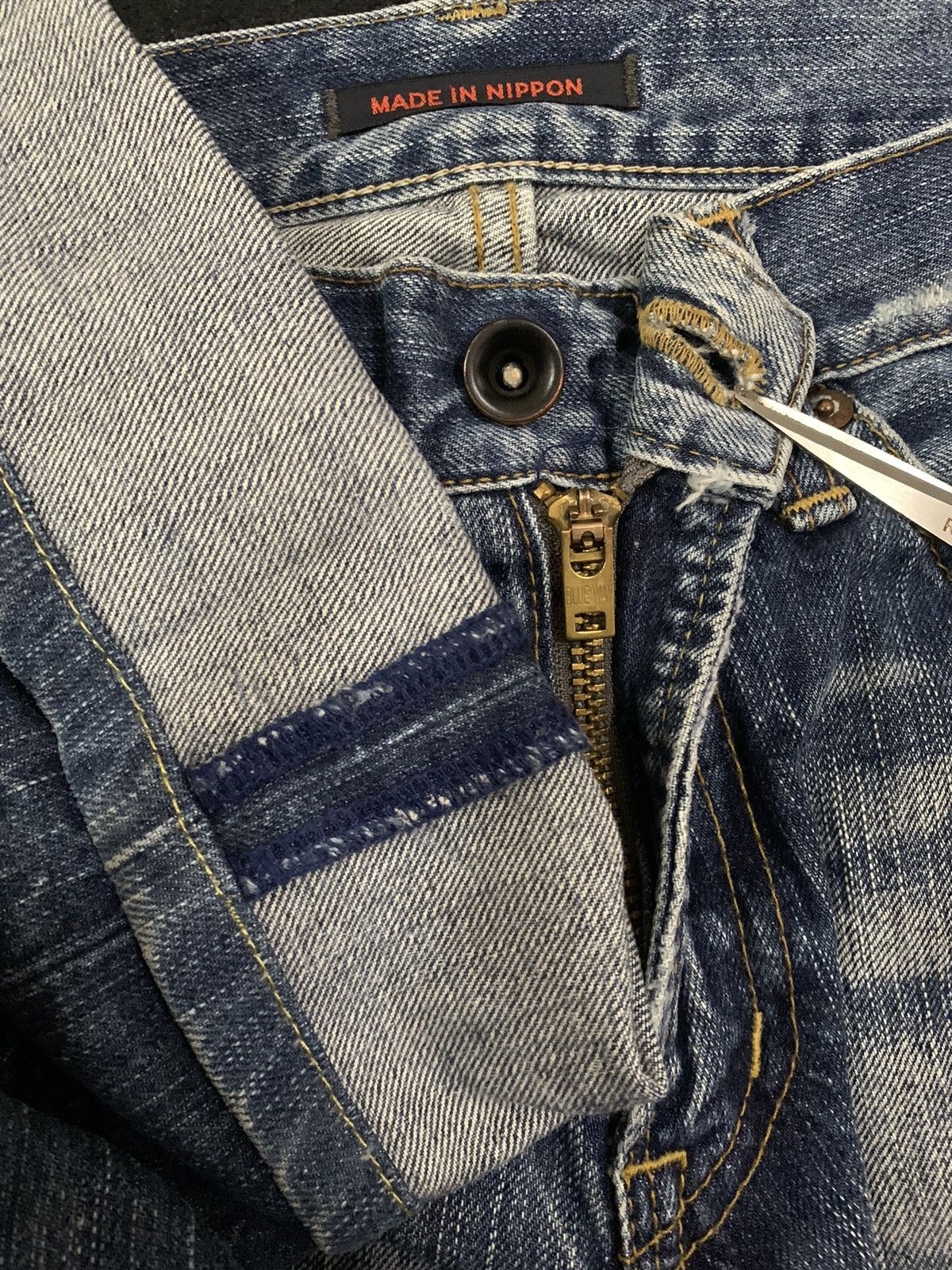 If Six Was Nine Japanese Blue Way Cracked Wash Cross Distressed Flare Jeans Size US 30 / EU 46 - 4 Thumbnail