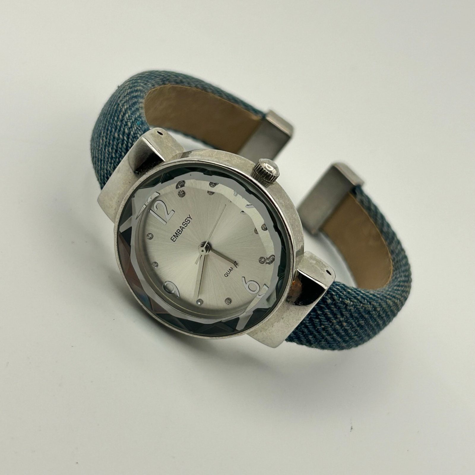 Other Vintage Embassy Watch Faceted Crystal Bezel BlueDenim Strap Size ONE SIZE - 4 Thumbnail