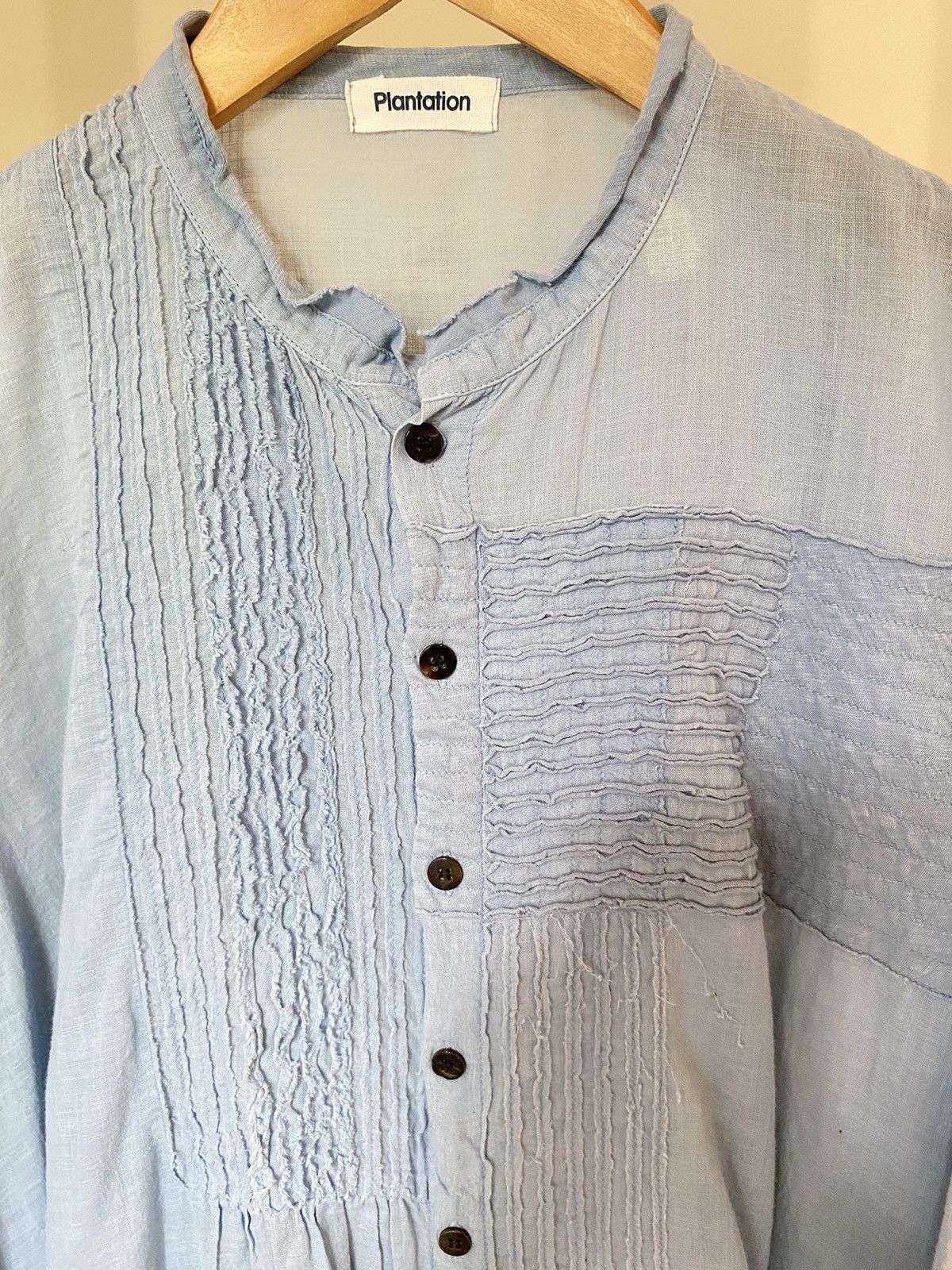 Issey Miyake Plantation Light Blue Pintuck Mandarin Collar Shirt Size ONE SIZE - 10 Thumbnail