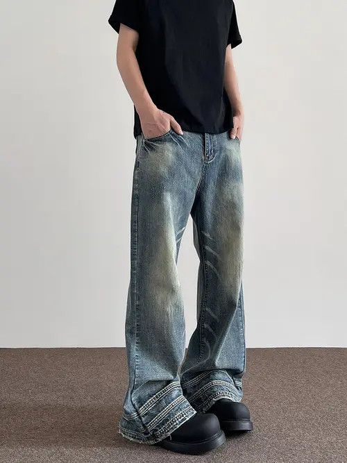 VIBE Blue Stacked Denim Jeans, Flared Baggy Jeans Size US 32 / EU 48 - 3 Thumbnail