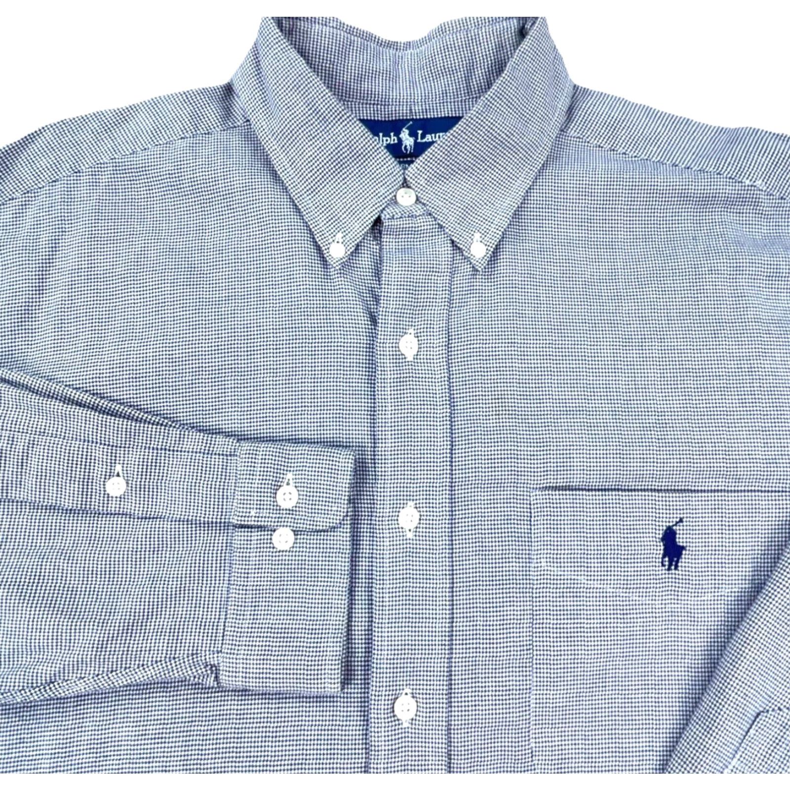 Ralph Lauren Ralph Lauren Shirt Men 16.5 32 Blue Button Up Yarmouth Houndstooth Plaid Pocket Classic Button-Down Size US L / EU 52-54 / 3 - 2 Thumbnail