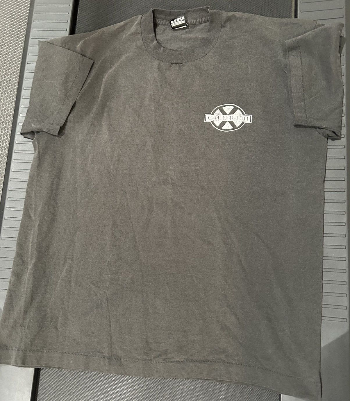 Vtg church faded black t shirt grunge style 90s y2k ERD