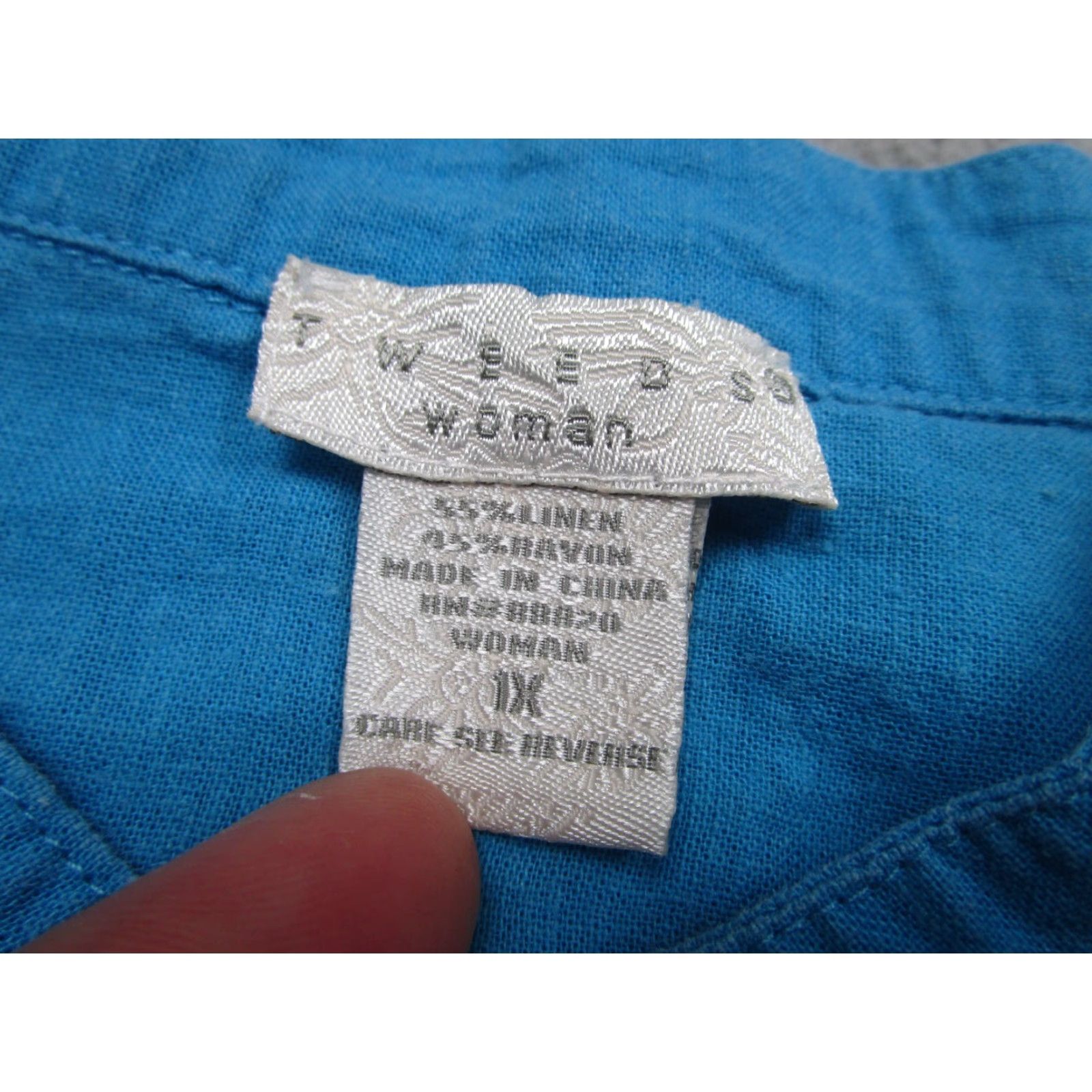 Vintage Tweeds Linen Lagenlook Top Womens 1X Button Blue Cottagecore boho peasant tunic Button-Up X1X Size XL / US 12-14 / IT 48-50 - 4 Thumbnail