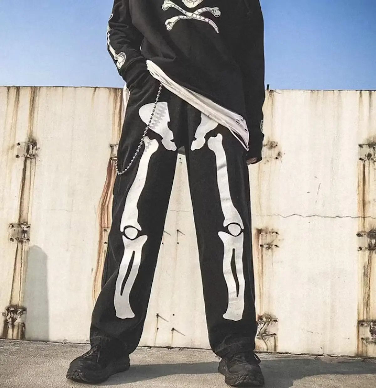image of Japanese Style Punk Vintage Skeleton Jeans in Black, Men's (Size 32)