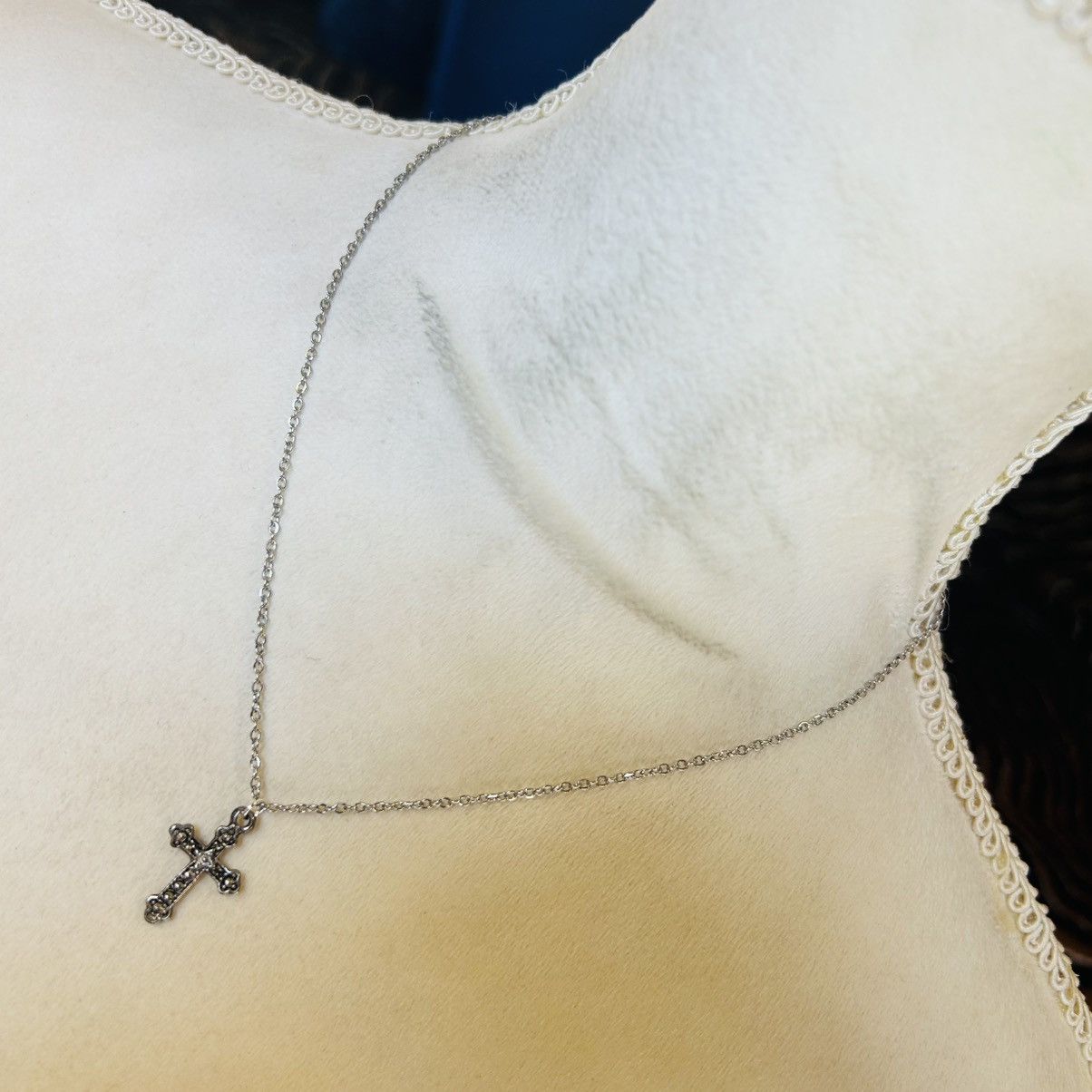 Handmade Handcrafted textured silver cross pendant on chain necklace Size ONE SIZE - 2 Thumbnail