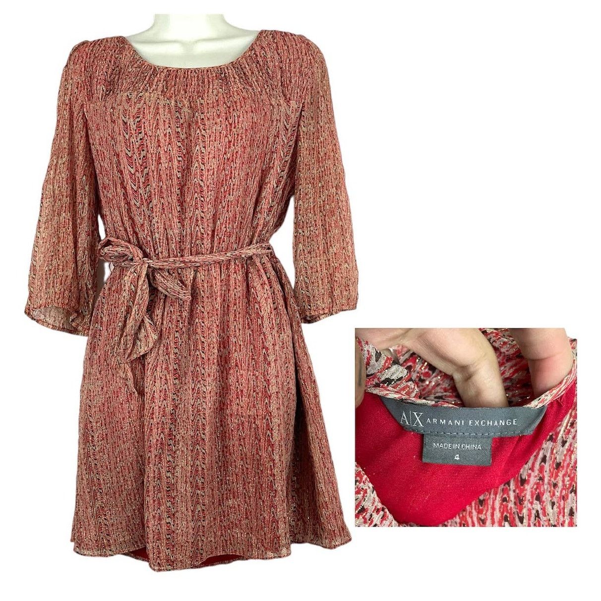 Armani Exchange Armani Exchange AX Silk Abstract Metallic Dress Sz 4 Size S / US 4 / IT 40 - 1 Thumbnail