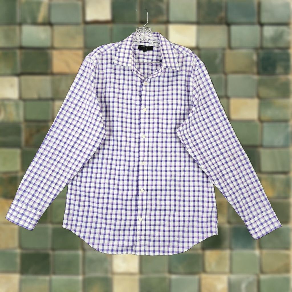 Banana Republic Banana Republic Plaid Long Sleeve Slim Dress Shirt Mens Purple Large Size 42R - 1 Thumbnail