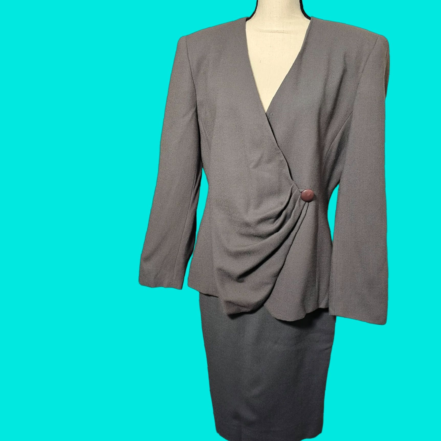 Jones New York VINTAGE Jones New York Skirt Suit Women 14 Green Woven Short Career Business Wool Size 36" / US 14 / IT 50 - 1 Thumbnail