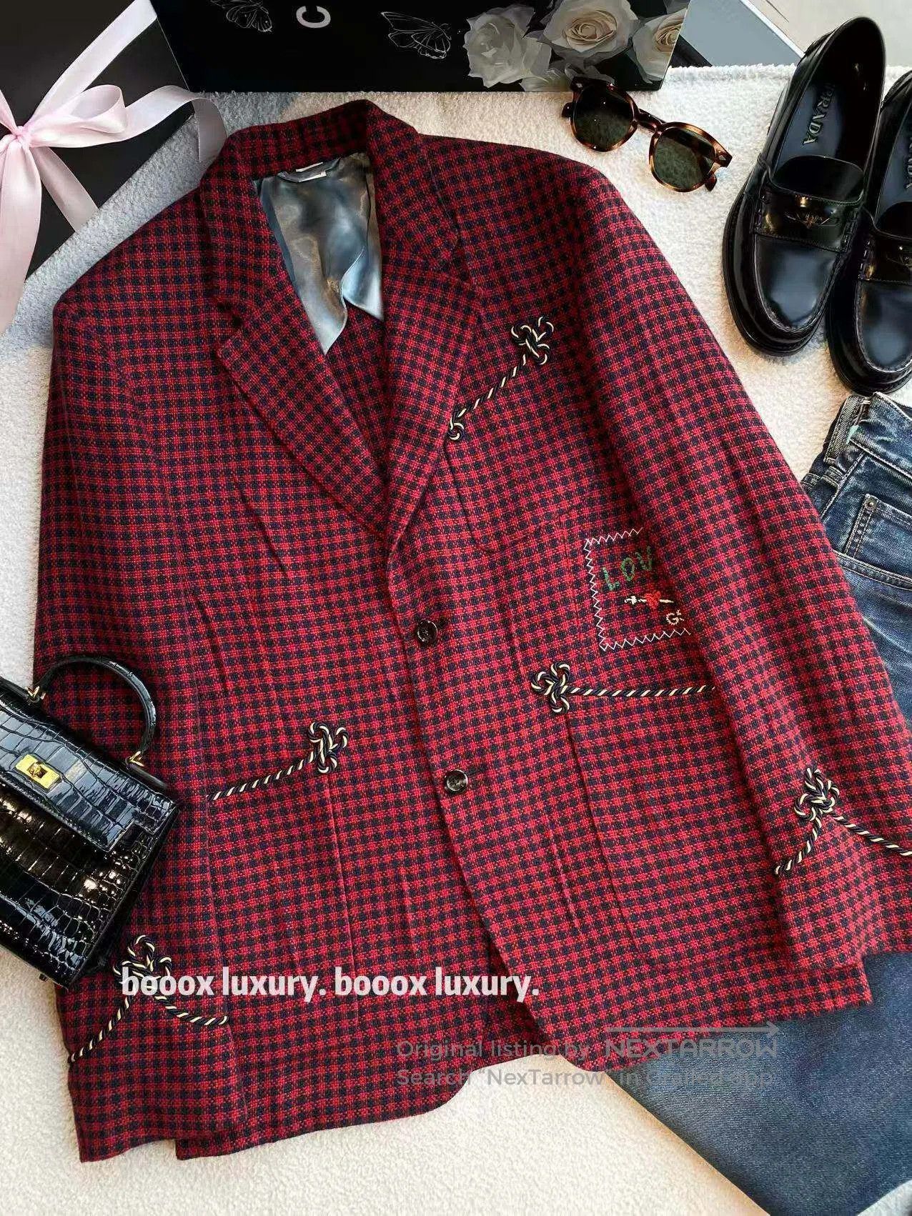 Gucci Guicci Plaid lapel embroidered blazer| Size M / US 6-8 / IT 42-44 - 1 Thumbnail