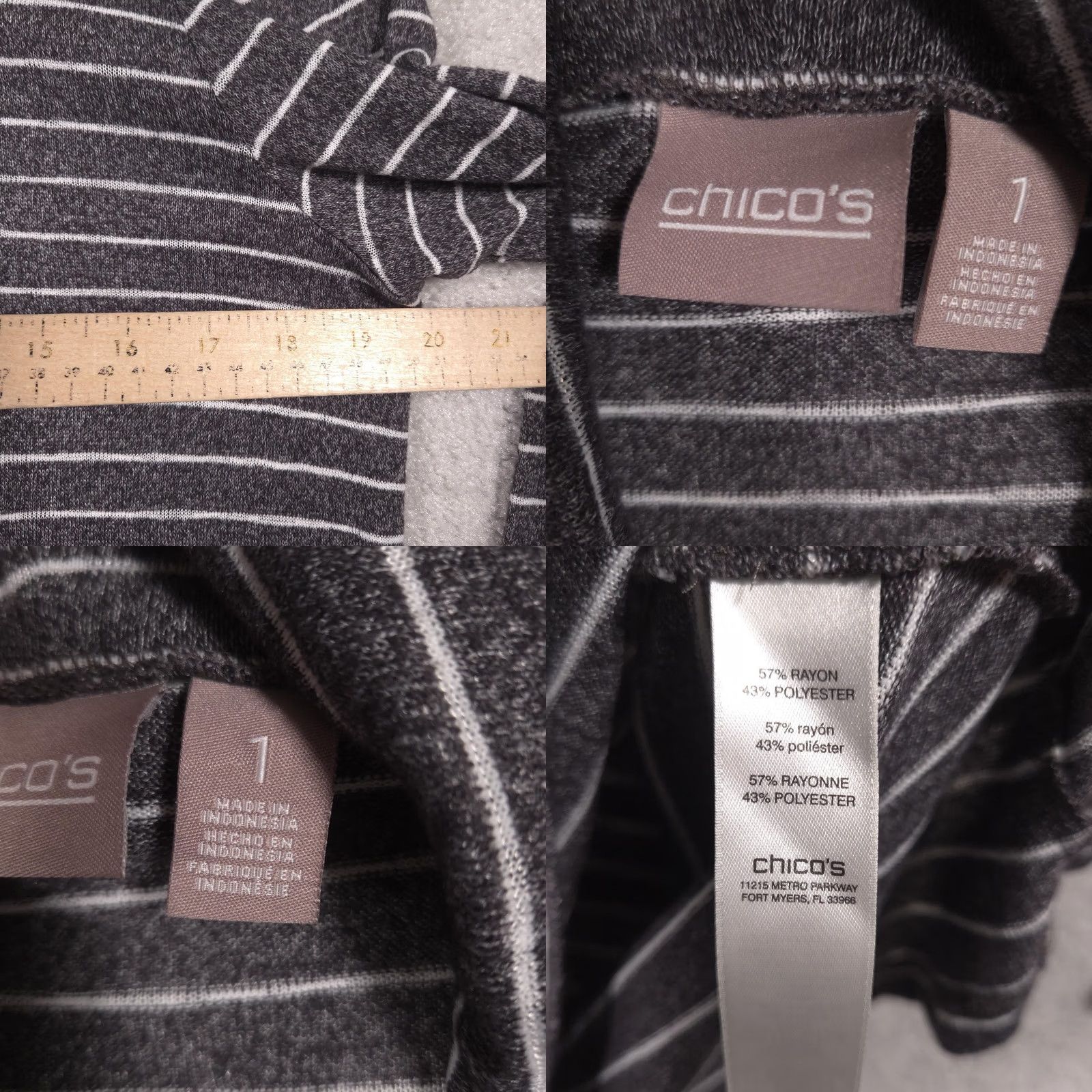 Vintage Chico's Shirt Womens Gray Stripe Cowl Neck Long Sleeve Tunic Top Stretch Size XS / US 0-2 / IT 36-38 - 8 Thumbnail