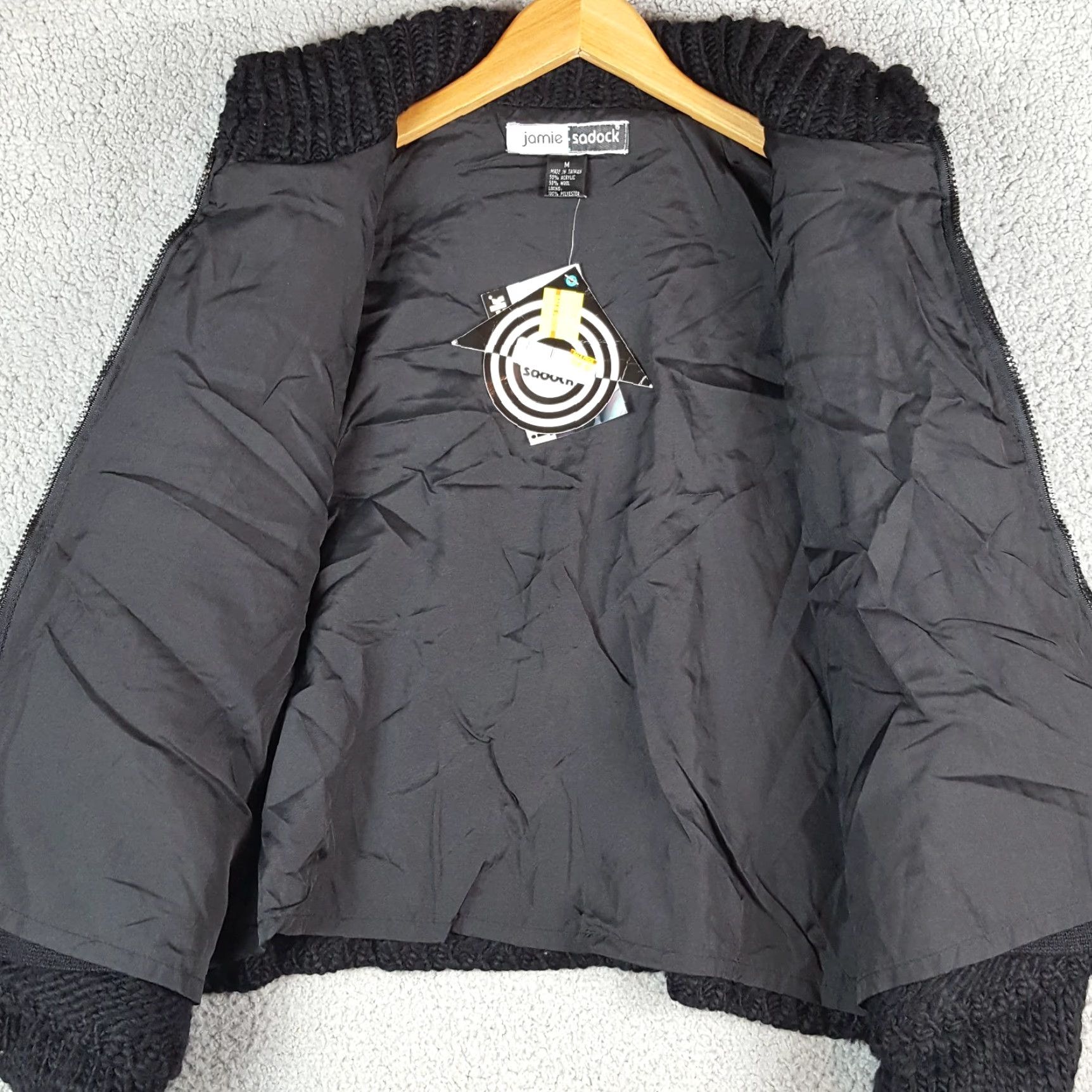 Vintage Y2K Black Wool Blend Oversized Zip Up Women's Size M Black Knit Pocket Sweater Size M / US 6-8 / IT 42-44 - 4 Thumbnail
