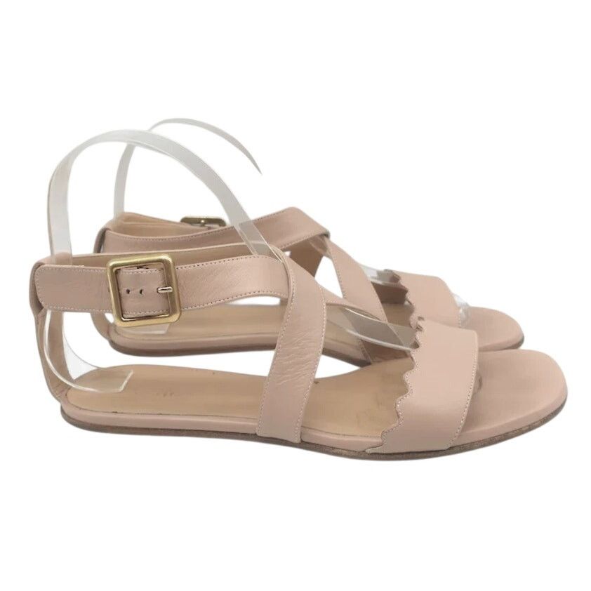 Chloe Chloé Nude Leather Scalloped Crisscross Flat Sandals Size US 7 / IT 37 - 2 Thumbnail