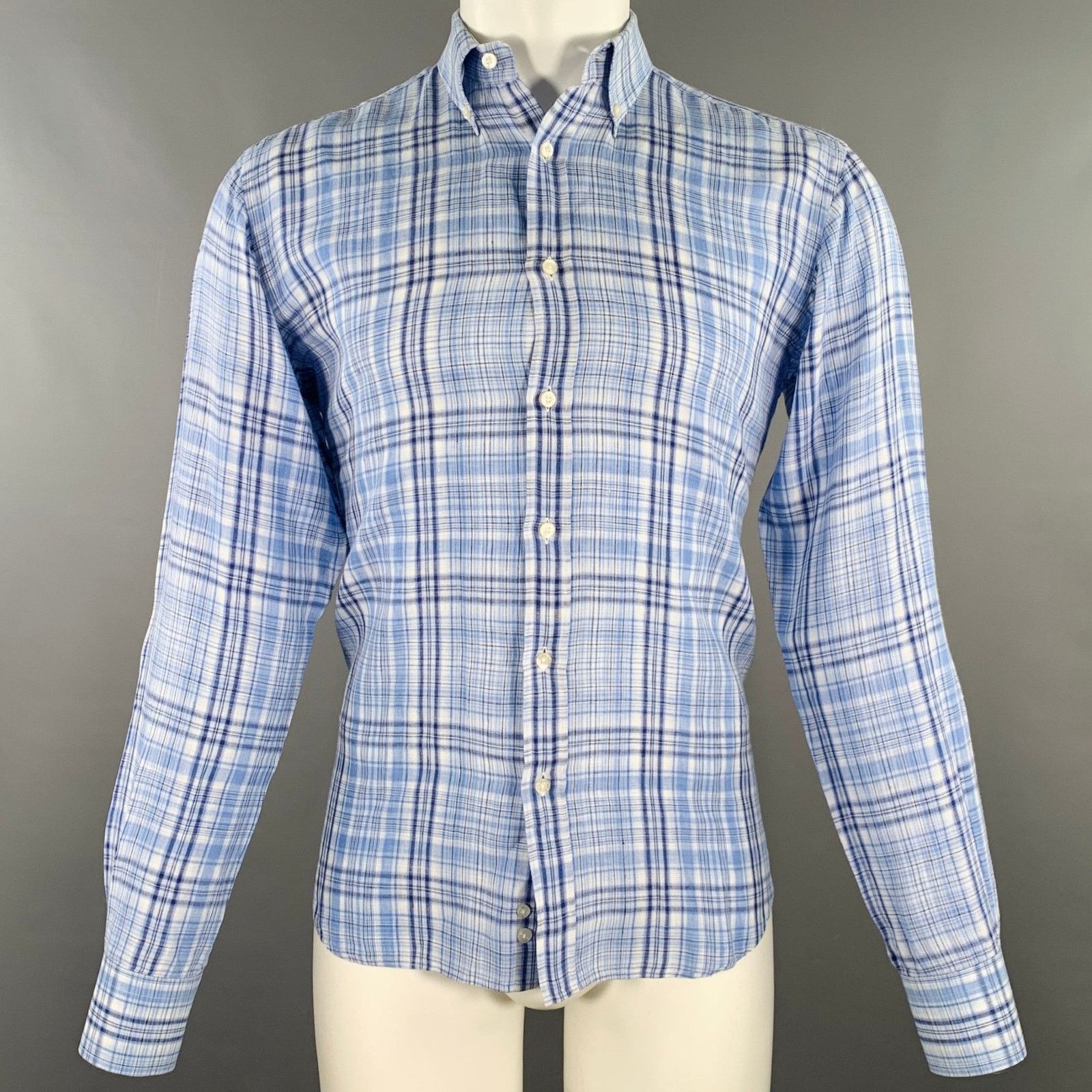 Etro ETRO Size 40 Blue White Plaid Button Down Long Sleeve Shirt Size US XXS / EU 40 - 1 Thumbnail