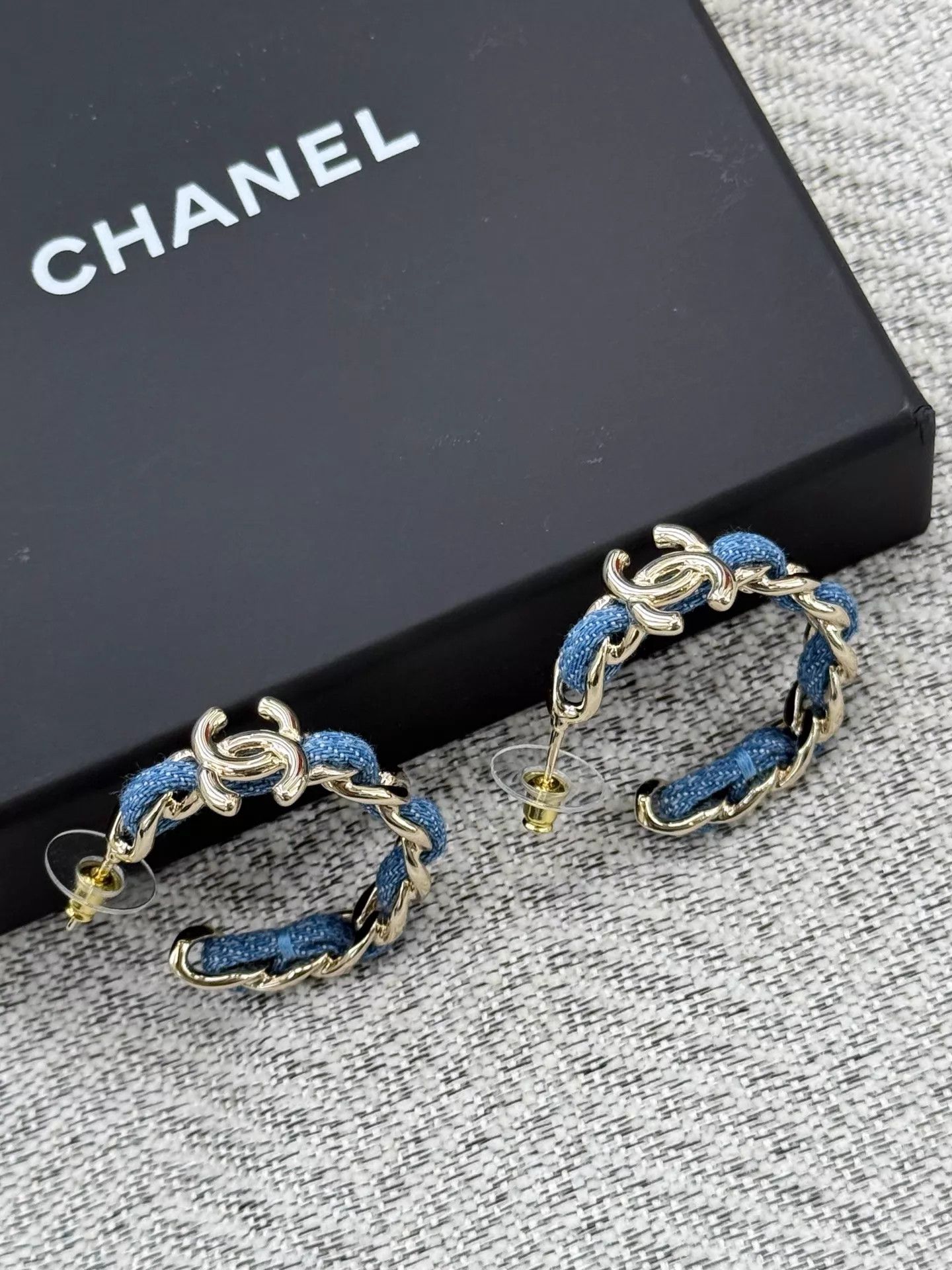 Chanel Chanel 25P Blue Denim Circle Earrings New with Box Size ONE SIZE - 3 Thumbnail