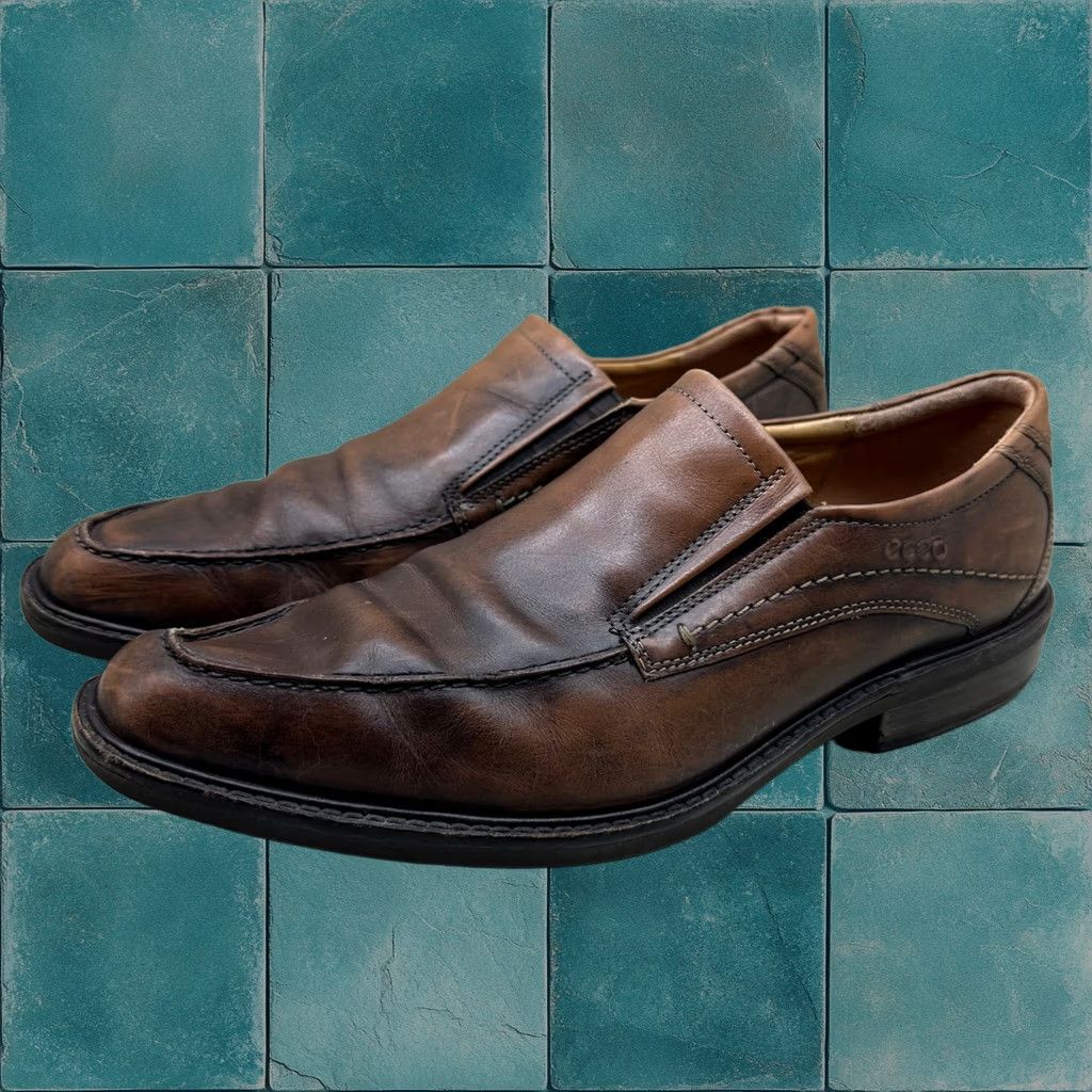 Ecco Loafers Mens .5 Brown Genuine Leather Slip On Casual Shoes Shock Point, Men's (Size 10)