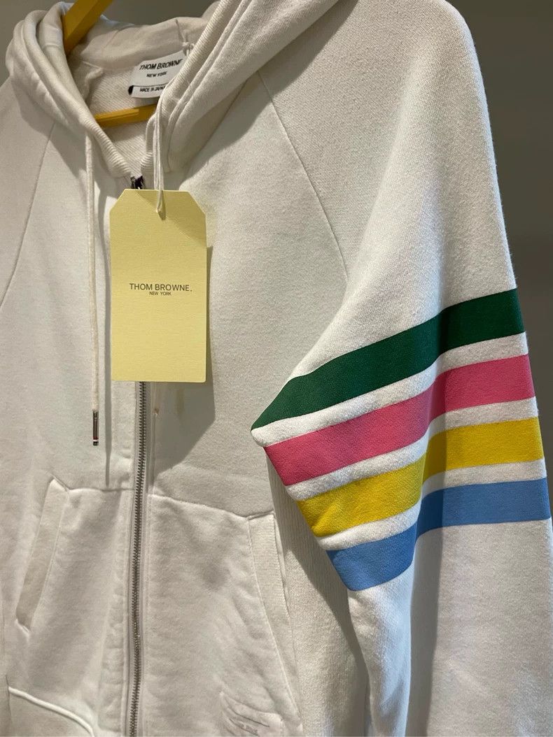 Thom Browne Thom browne White rainbow four-stripe hooded zipper jacket Size US M / EU 48-50 / 2 - 4 Thumbnail