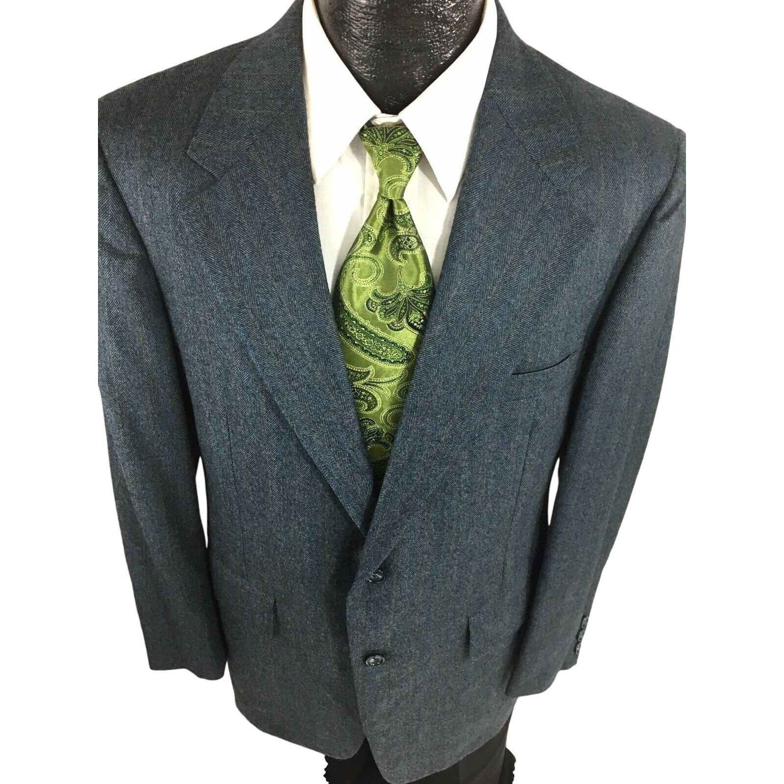 Other Vtg Boyd's Blue HERRINGBONE Sport Coat MoD Wool Jacket Size 42R - 1 Thumbnail
