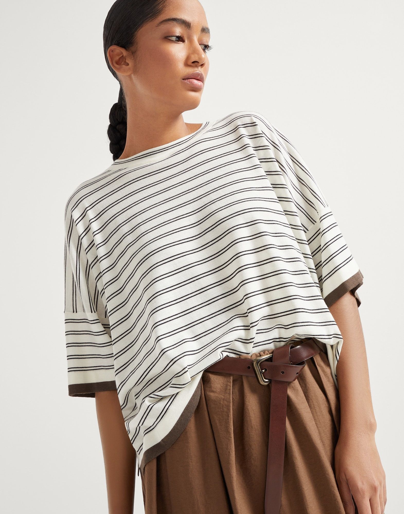 Brunello Cucinelli o1la1rc1a0326 Striped Lightweight Knit T-Shirt in Multicolor Size XL / US 12-14 / IT 48-50 - 4 Thumbnail
