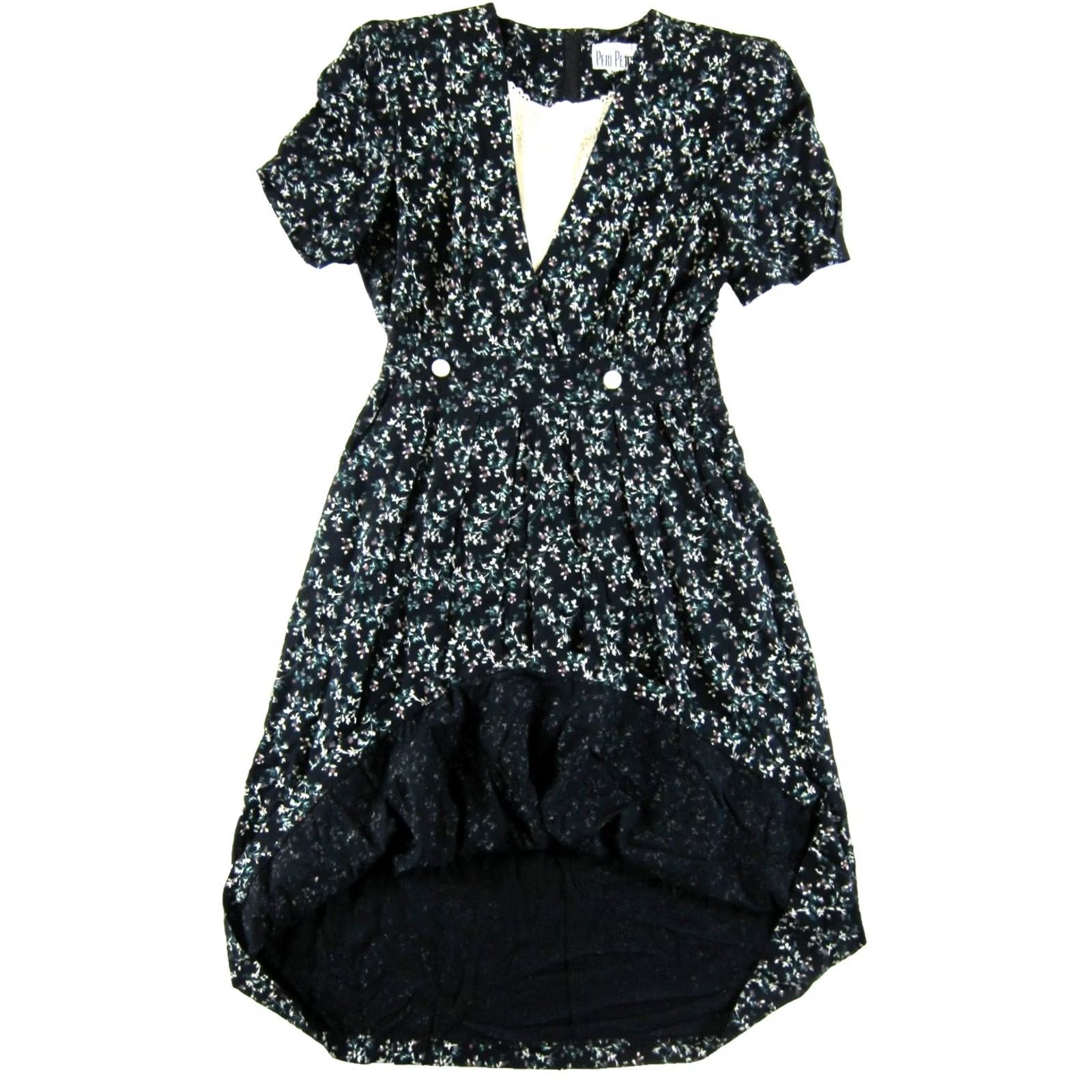 Vintage VINTAGE Peri Petites Dress Florals Short Sleeve Pocket Midi Black L Womens Size 36" / US 14 / IT 50 - 5 Thumbnail
