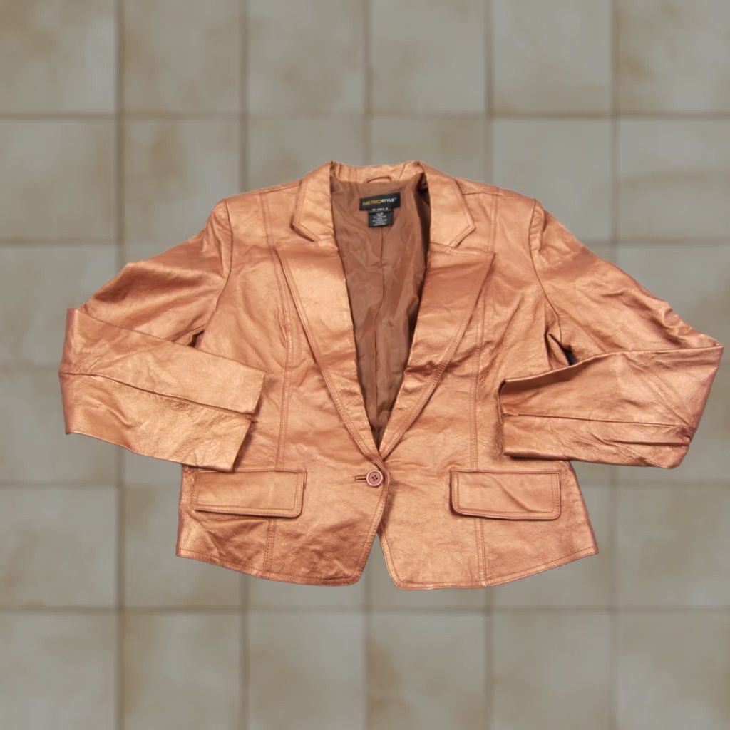 Vintage VINTAGE metrostyle Jacket Womens Size 16 Brown Copper Metallic Leather Cropped 90s Jacket Womens Mens Girls Size XXL / US 16-18 / IT 52-54 - 1 Thumbnail