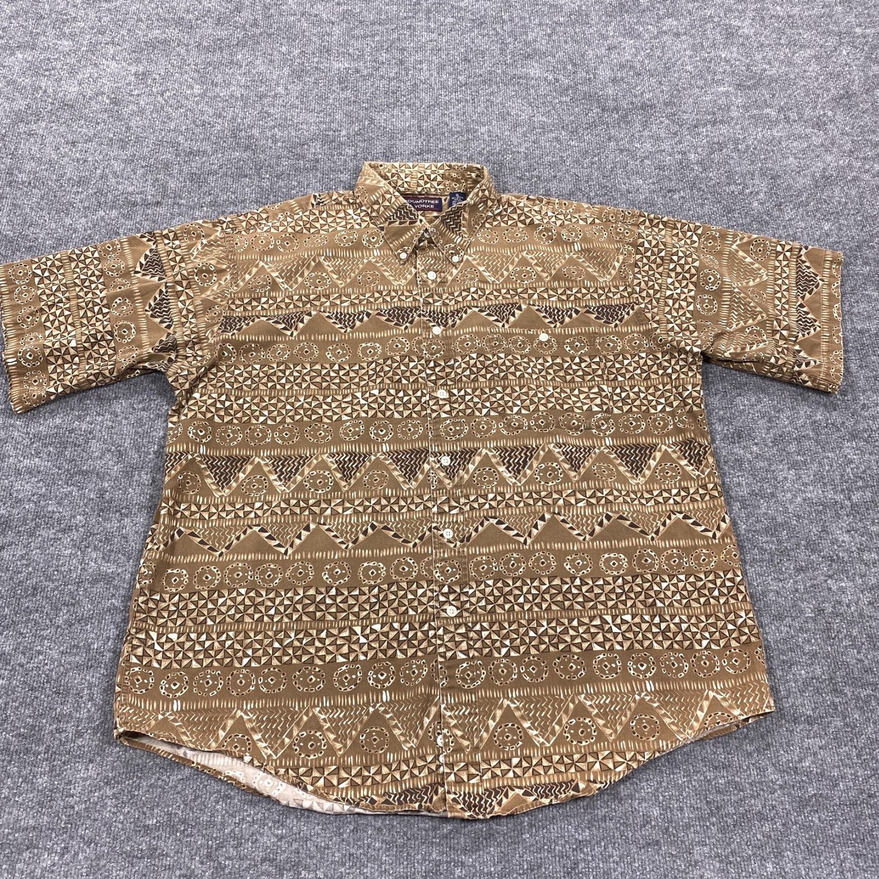 Roundtree & Yorke Roundtree & Yorke Shirt Mens XL Brown Geometric Short Sleeve Button Up Aztec Size US XL / EU 56 / 4 - 2 Thumbnail