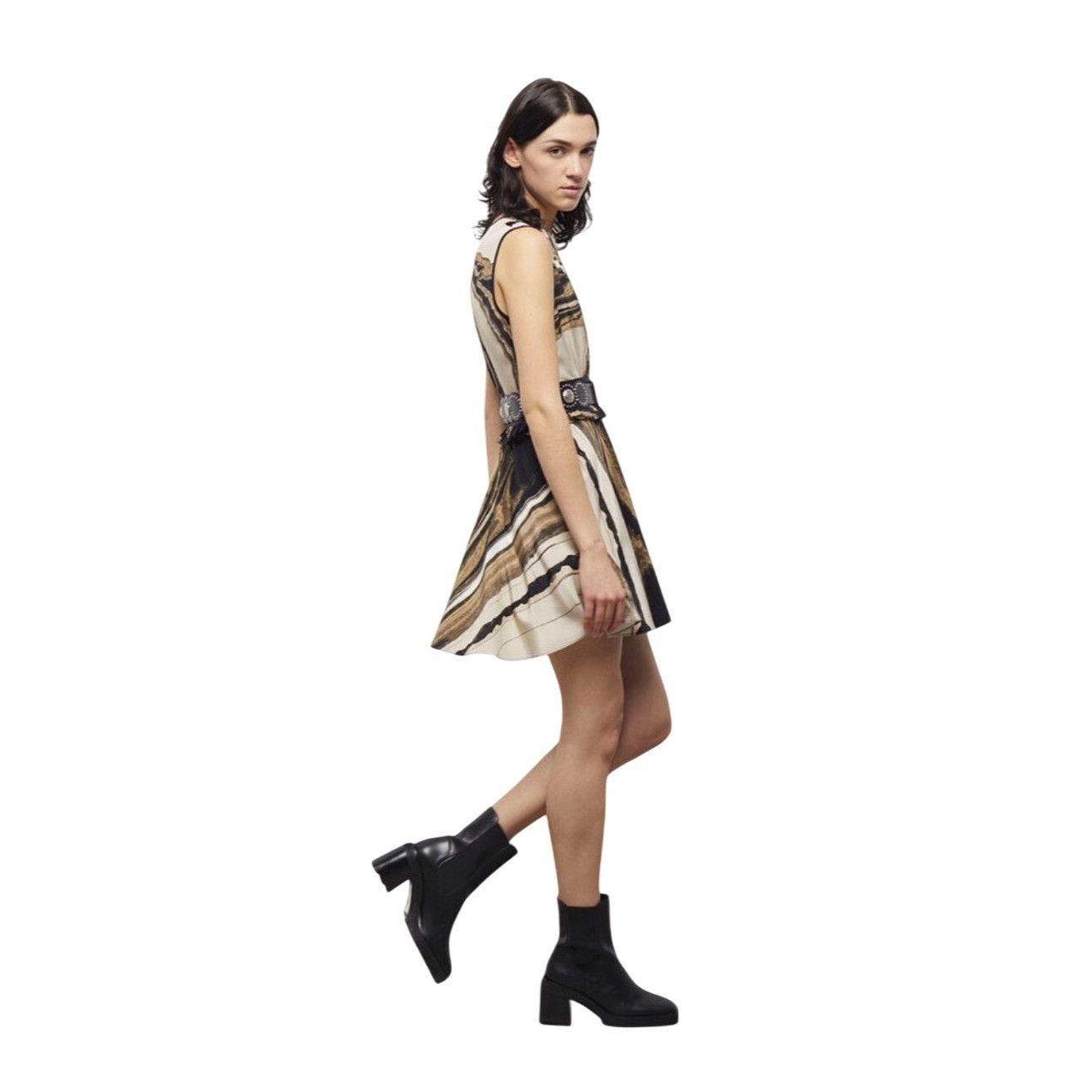The Kooples The Kooples Womens Short Printed Silk Dress Beige Brown Size Size M / US 6-8 / IT 42-44 - 3 Thumbnail