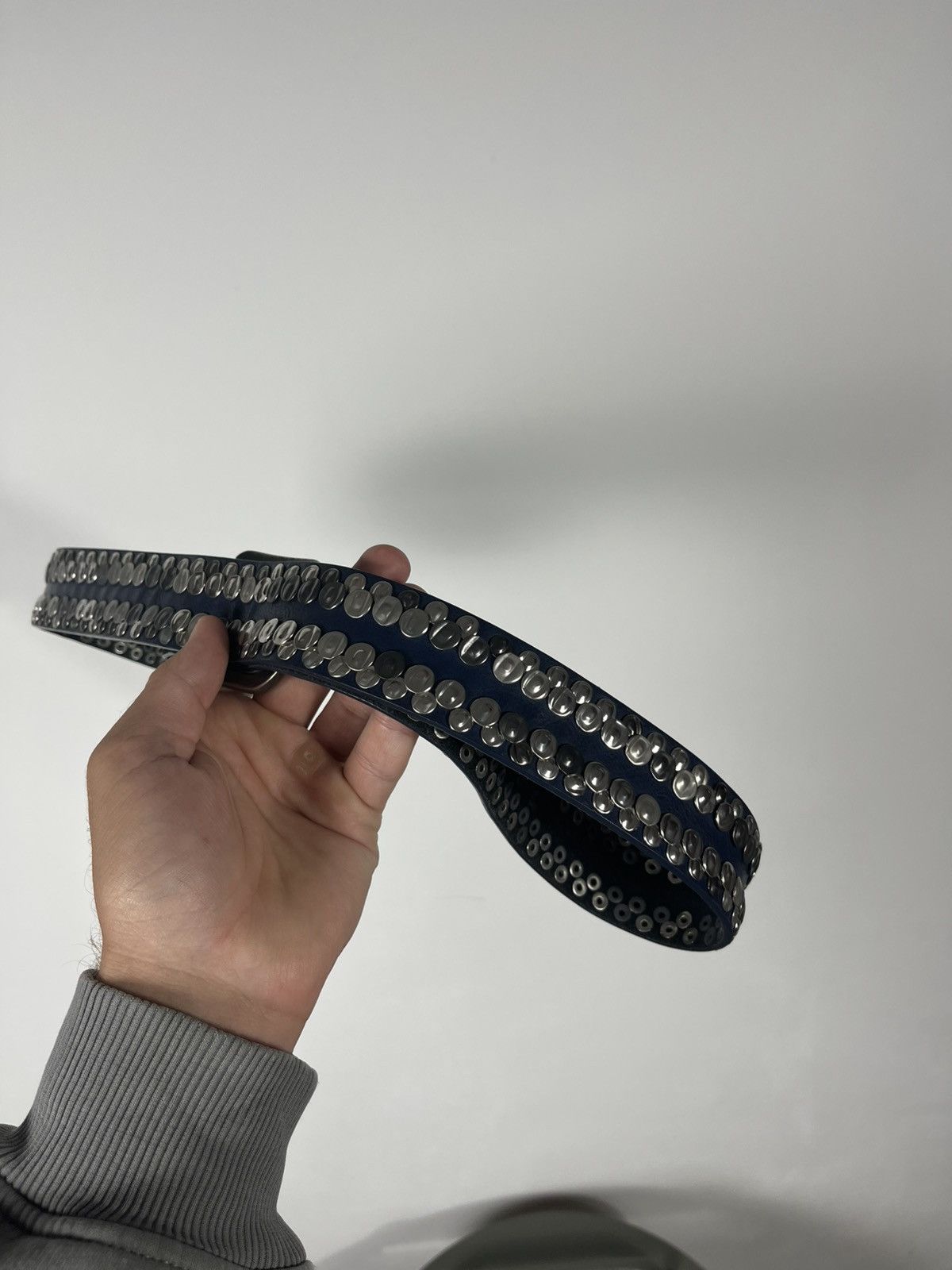 Vintage Blue Leather Belt with Silver Metal Studs Punk Rock Style Size ONE SIZE - 13 Thumbnail