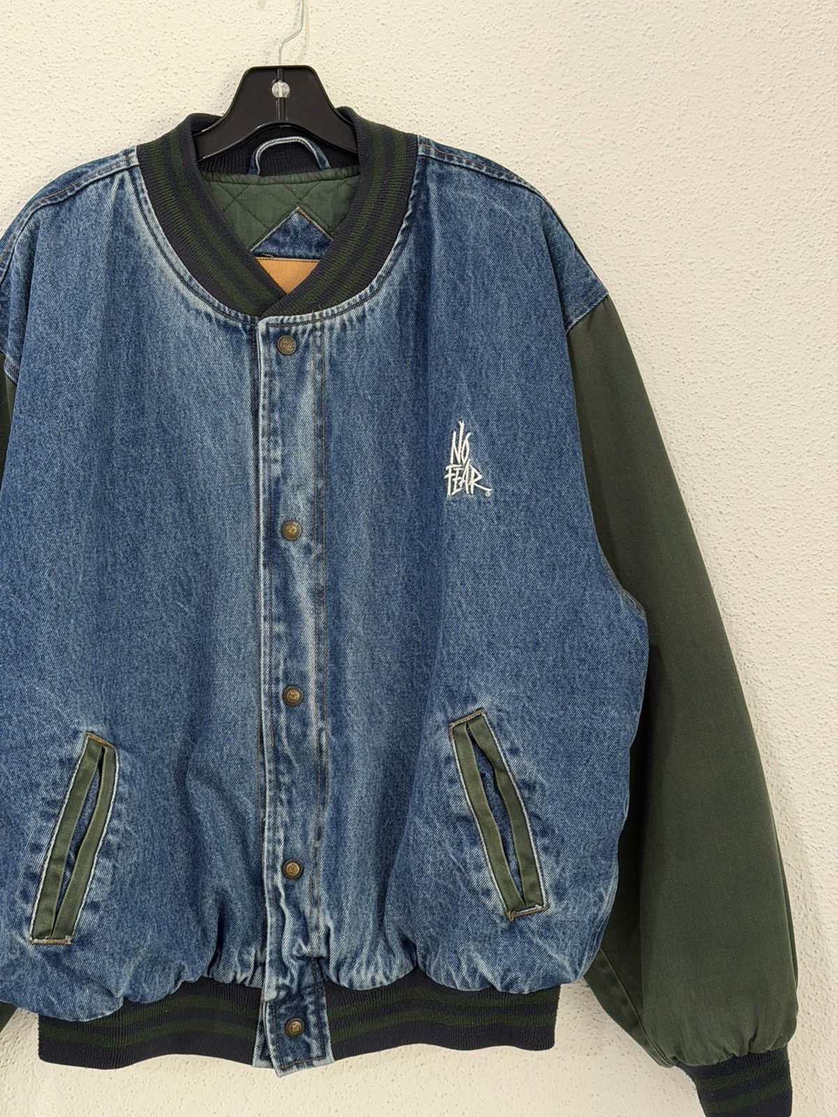 No Fear Vintage 90s NO FEAR Embroidered Denim Varsity Bomber Jacket Size US M / EU 48-50 / 2 - 2 Thumbnail