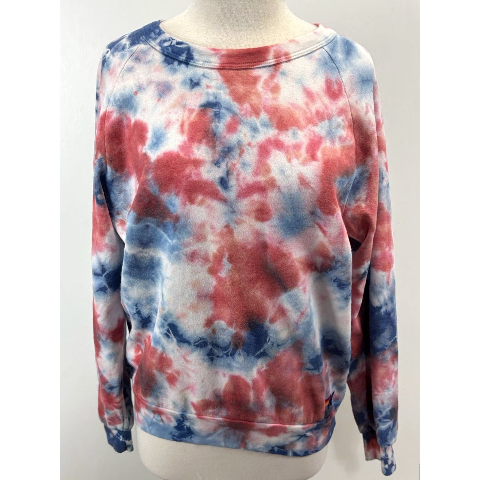 VINTAGE Aviator Nation Sweatshirt Tie Dye Pullover Crew Neck Unisex Small Multicolor Red Blue Relaxed