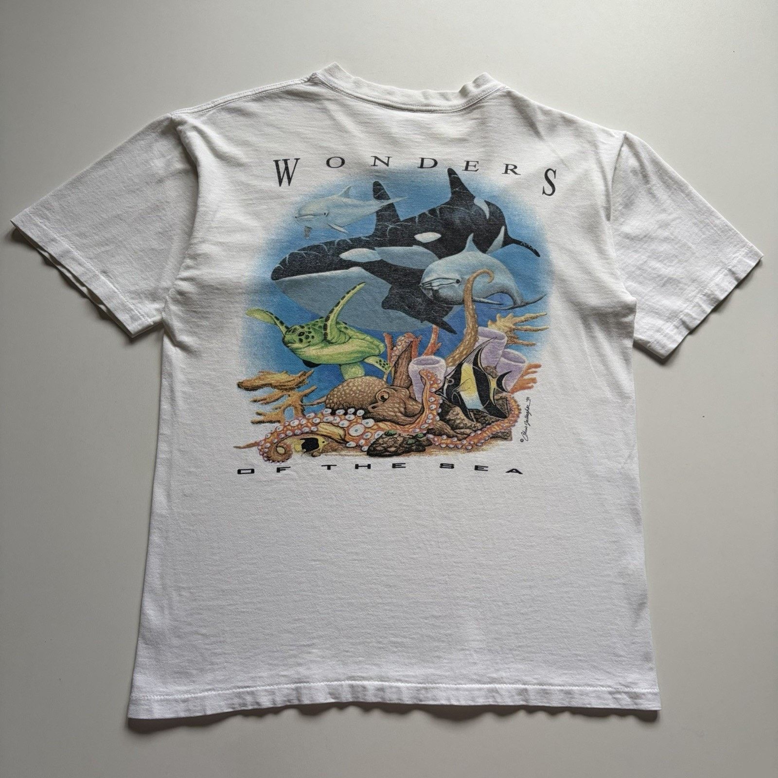 Vintage 90s Wonders Of The Sea Shirt Medium Ocean Art Rare