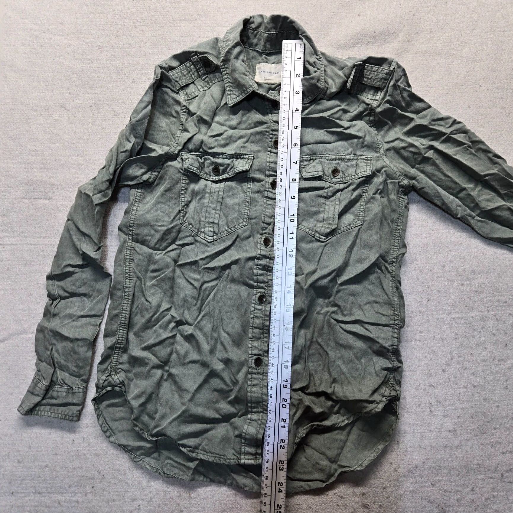 American Eagle Outfitters American Eagle Outfitters Shirt Denim 100% Cotton Green XS Button-Up Womens Size XS / US 0-2 / IT 36-38 - 6 Thumbnail