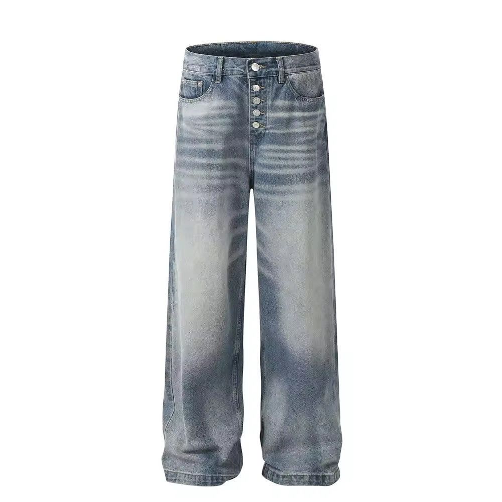 Japanese Brand × Jean Washed Button Floor-mopping Pants Baggy Jeans Size US 29 - 4 Thumbnail