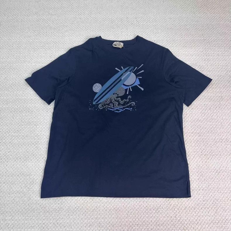 Hermes Hermes Navy Sailboat Short Sleeve Tee Size US L / EU 52-54 / 3 - 1 Thumbnail