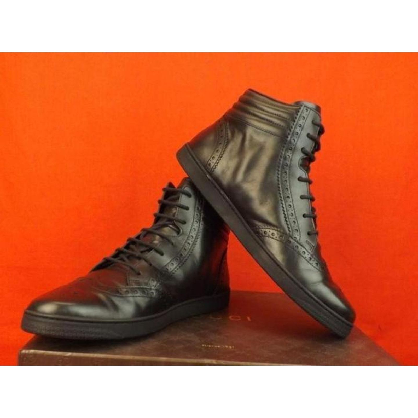 Gucci GUCCI 295294 BLACK LEATHER BROGUE WEB LOGO HI SNEAKERS 6.5 Size US 7.5 / EU 40-41 - 7 Thumbnail