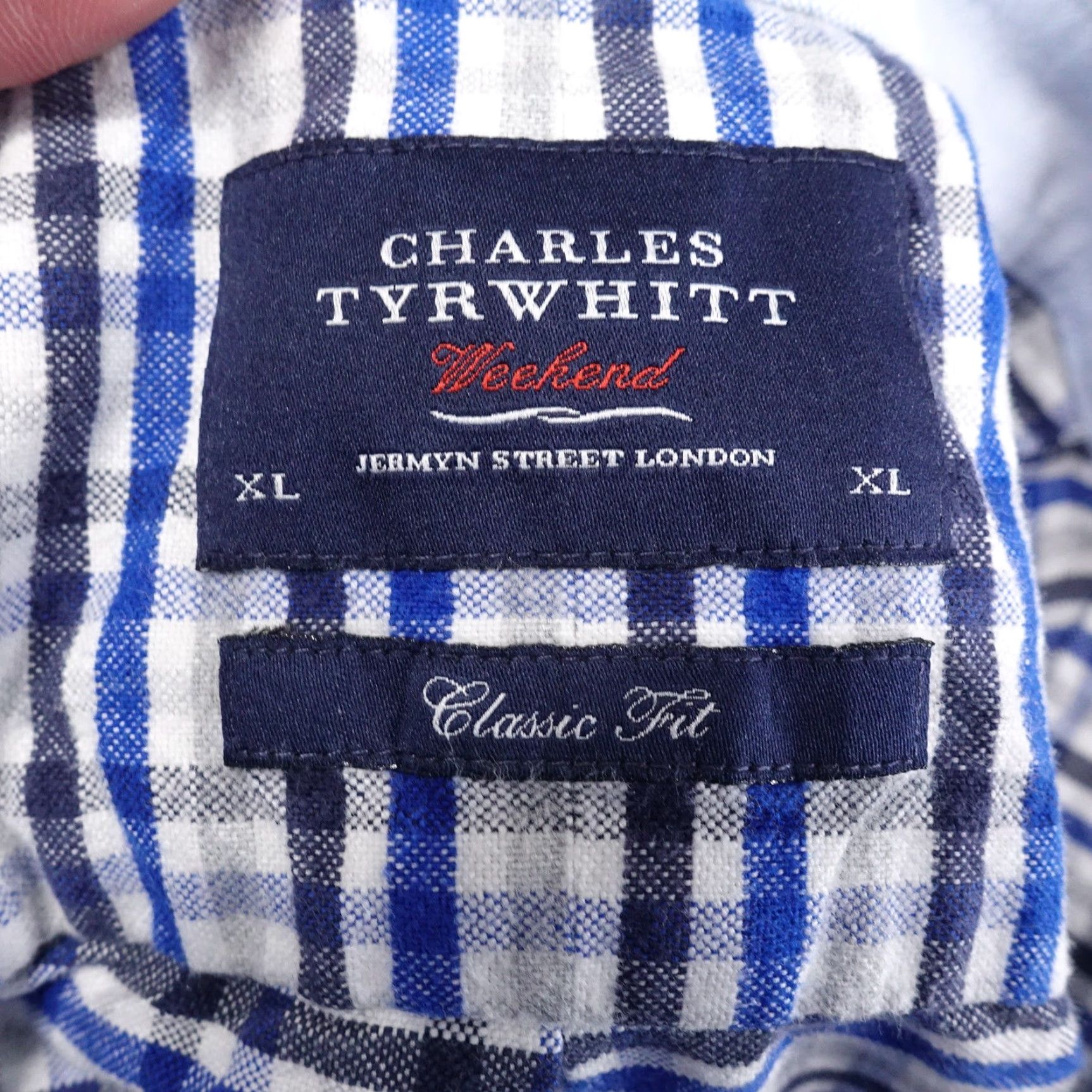 Charles Tyrwhitt Vintage Charles Tyrwhitt Blue Check Cotton Classic Fit Flannel Button-Down Shirt Men XL Size US XL / EU 56 / 4 - 6 Thumbnail