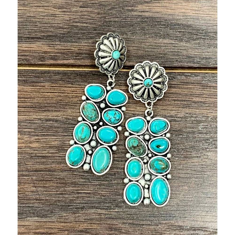 Other Turquoise Post Conch Earrings , Southwestern Boho Chic Dangl Size ONE SIZE - 3 Thumbnail