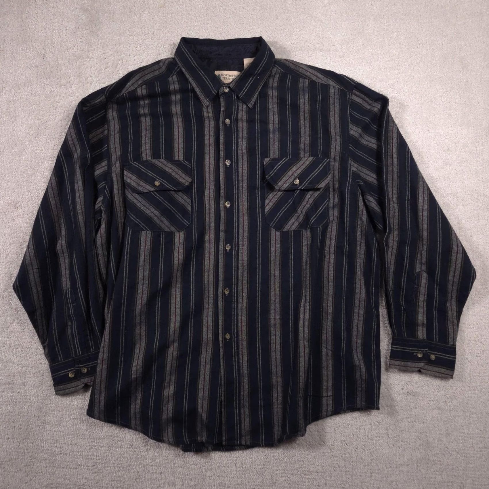Vintage Northwest Territory Shirt Mens 2XL Blue Stripe Lined Flannel Button Long Sleeve Size US XXL / EU 58 / 5 - 2 Thumbnail