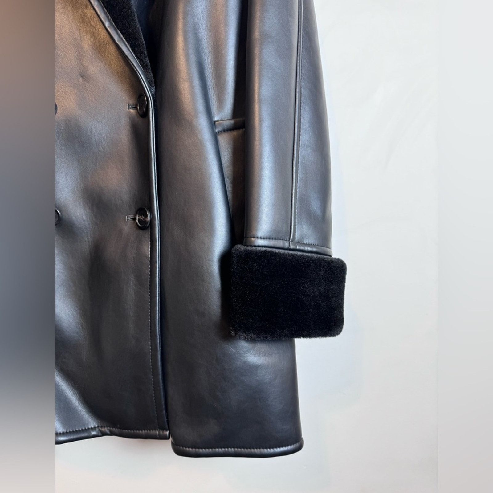 SSENSE DRAE Double-Breasted Black Faux-Leather Coat - Size 36 Size S / US 4 / IT 40 - 6 Thumbnail