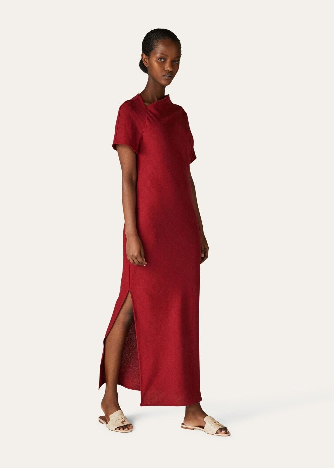 Loro Piana o1srvl11e0824 Aina Summer Linen Crepe Maxi Dress in Red Size XL / US 12-14 / IT 48-50 - 3 Thumbnail