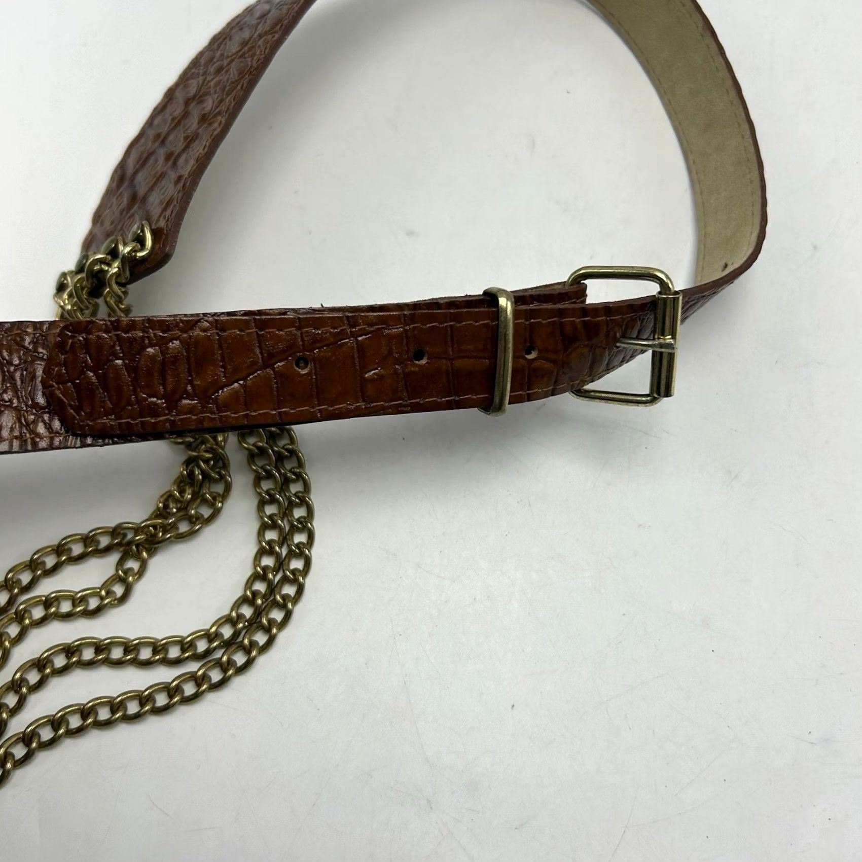 Vintage VINTAGE Womens Belt Medium Faux Leather Gold Chain Detail Croc Embossed 90s Y2K Size ONE SIZE - 7 Thumbnail
