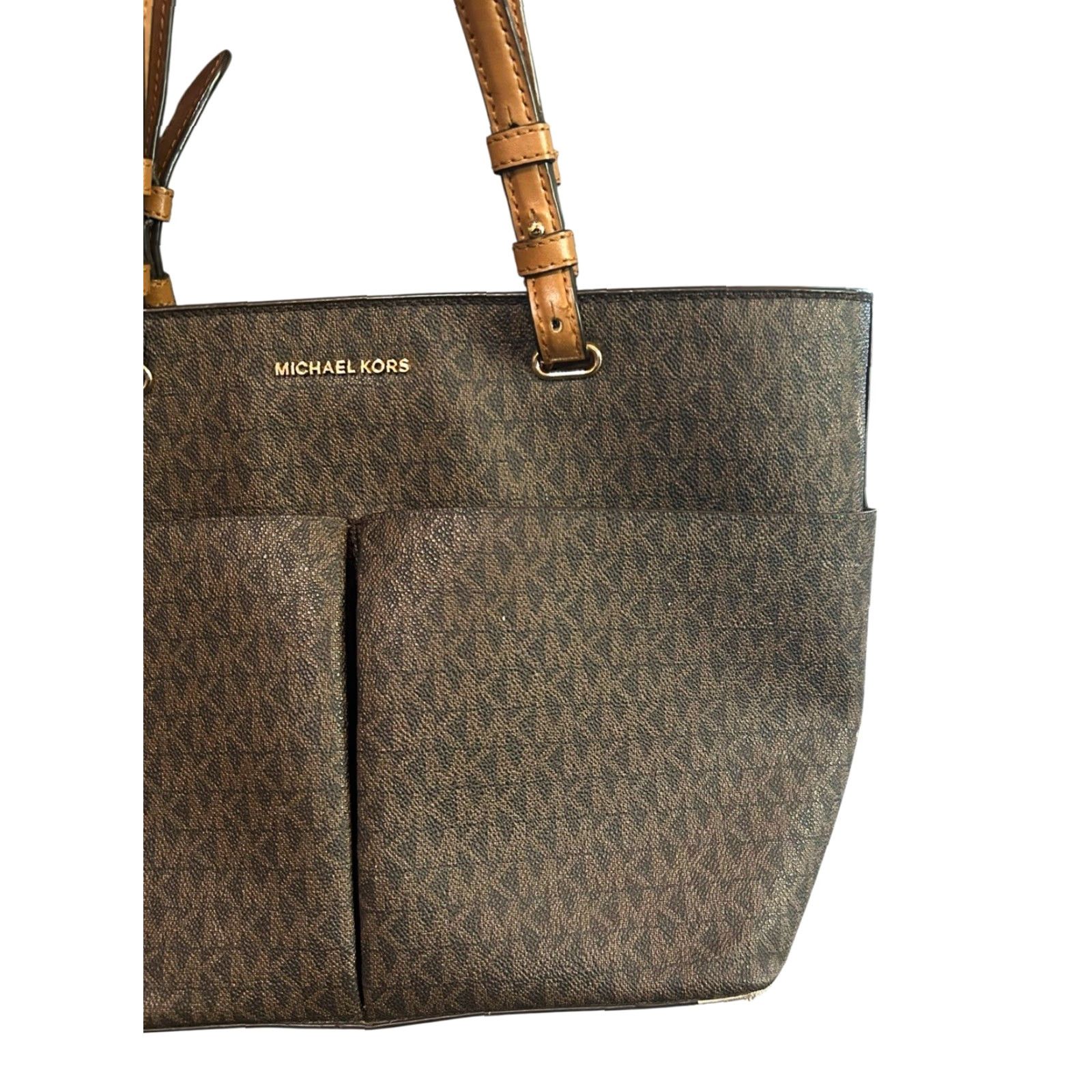 Michael Kors MICHAEL KORS Jet Set Travel Medium Double Pocket Tote Shoulder Bag MK Brown Read Womens Bag Size ONE SIZE - 3 Thumbnail