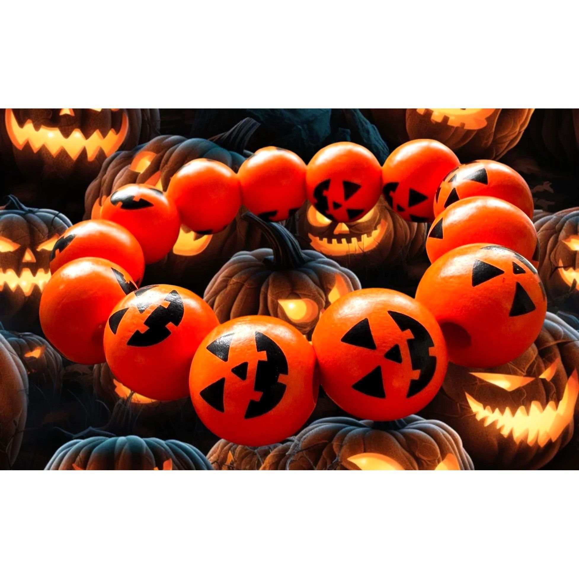 Handmade Jack O Lantern Halloween Stretch Bracelet New Wooden Beads O Size ONE SIZE - 5 Thumbnail