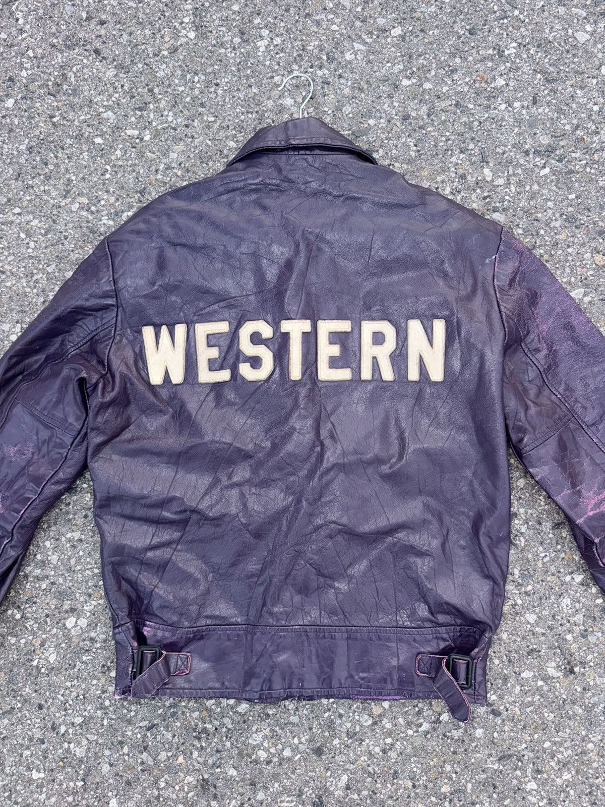 Other 1970S DISTRESSED VARSITY WESTERN LEATHER JACKET Size US L / EU 52-54 / 3 - 6 Thumbnail